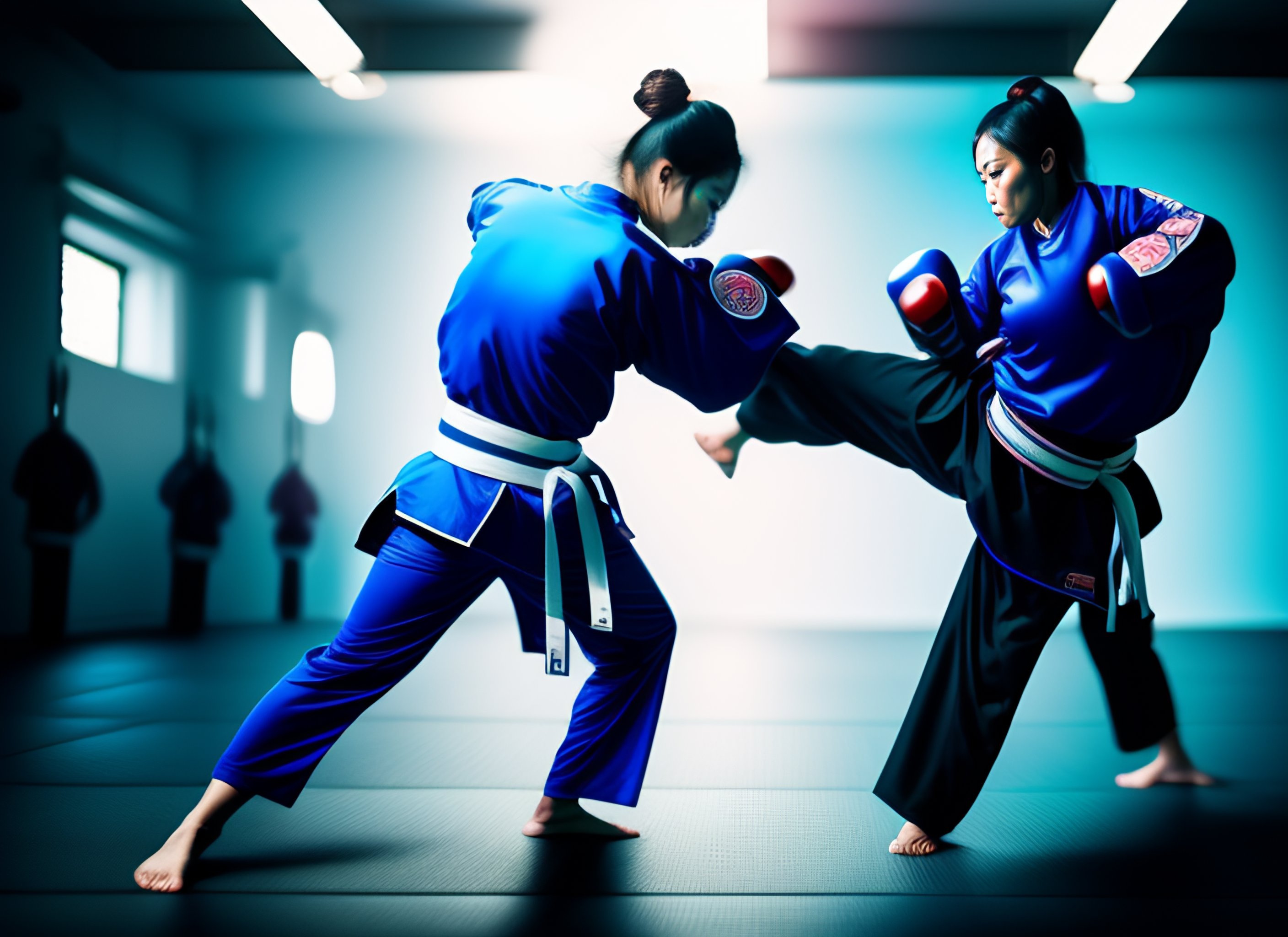 Lexica - Martial arts fighting lady sweating blue clothes