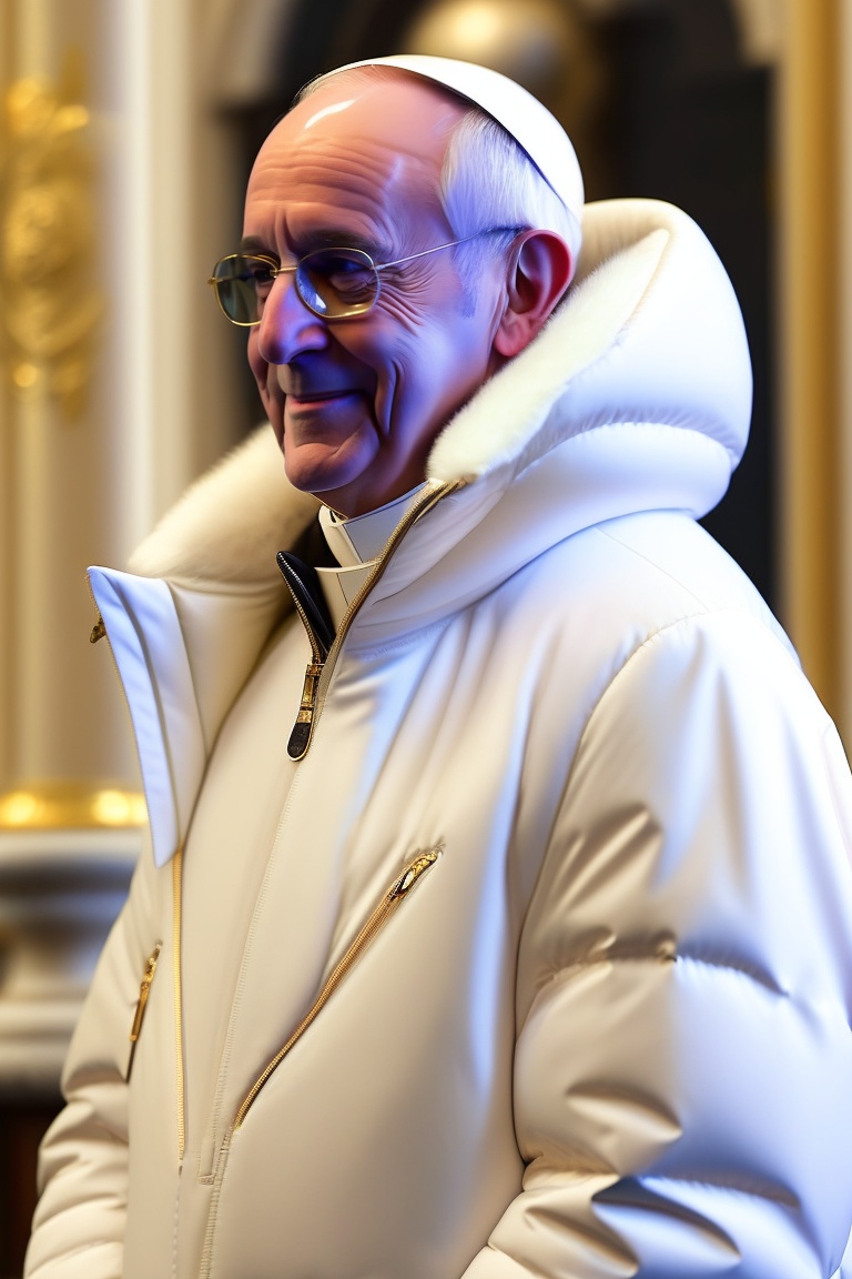 Lexica Pope Francis Wearing A Long White Puffer Jacket Inspired By Balenciaga 