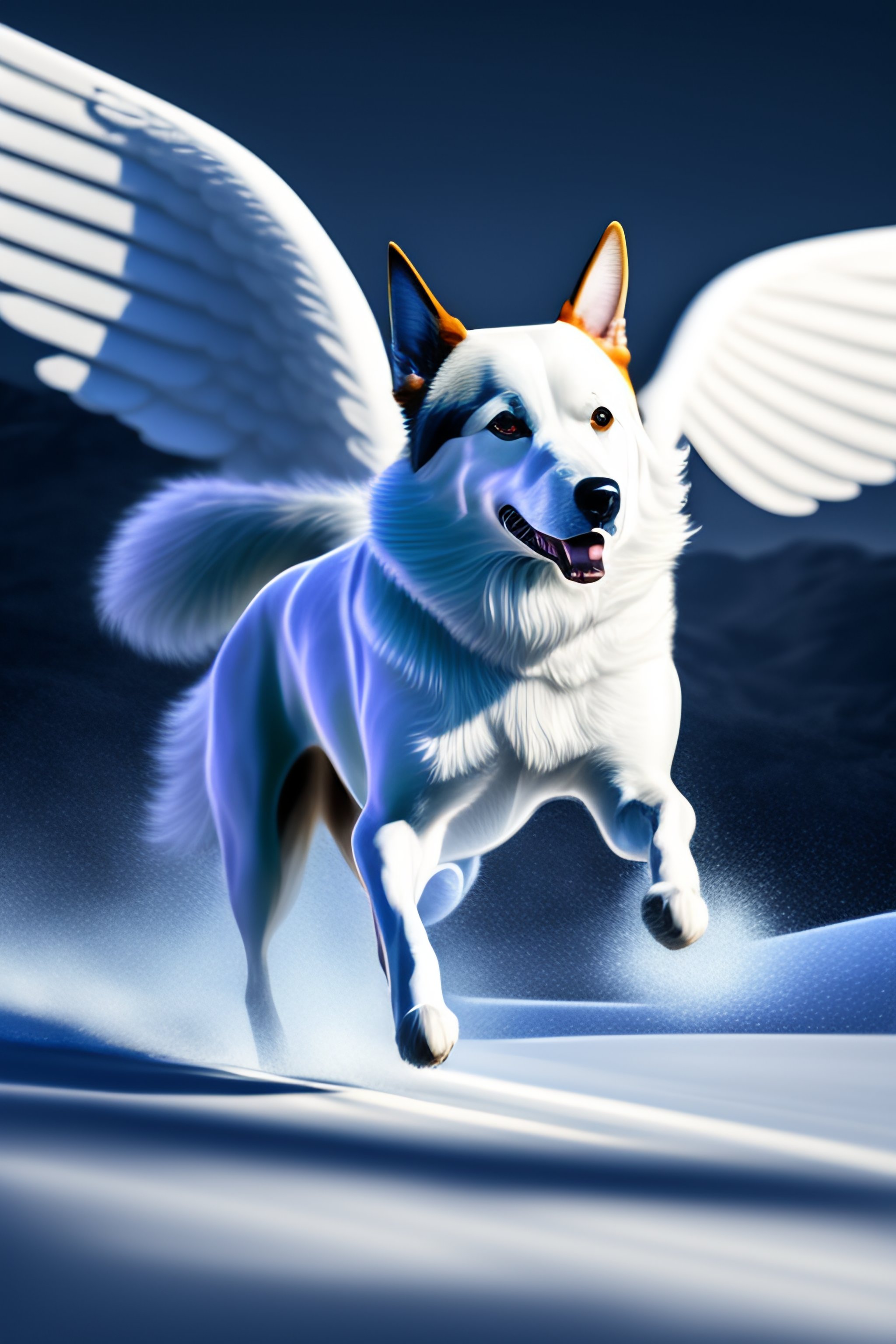 realistic white wolf with wings