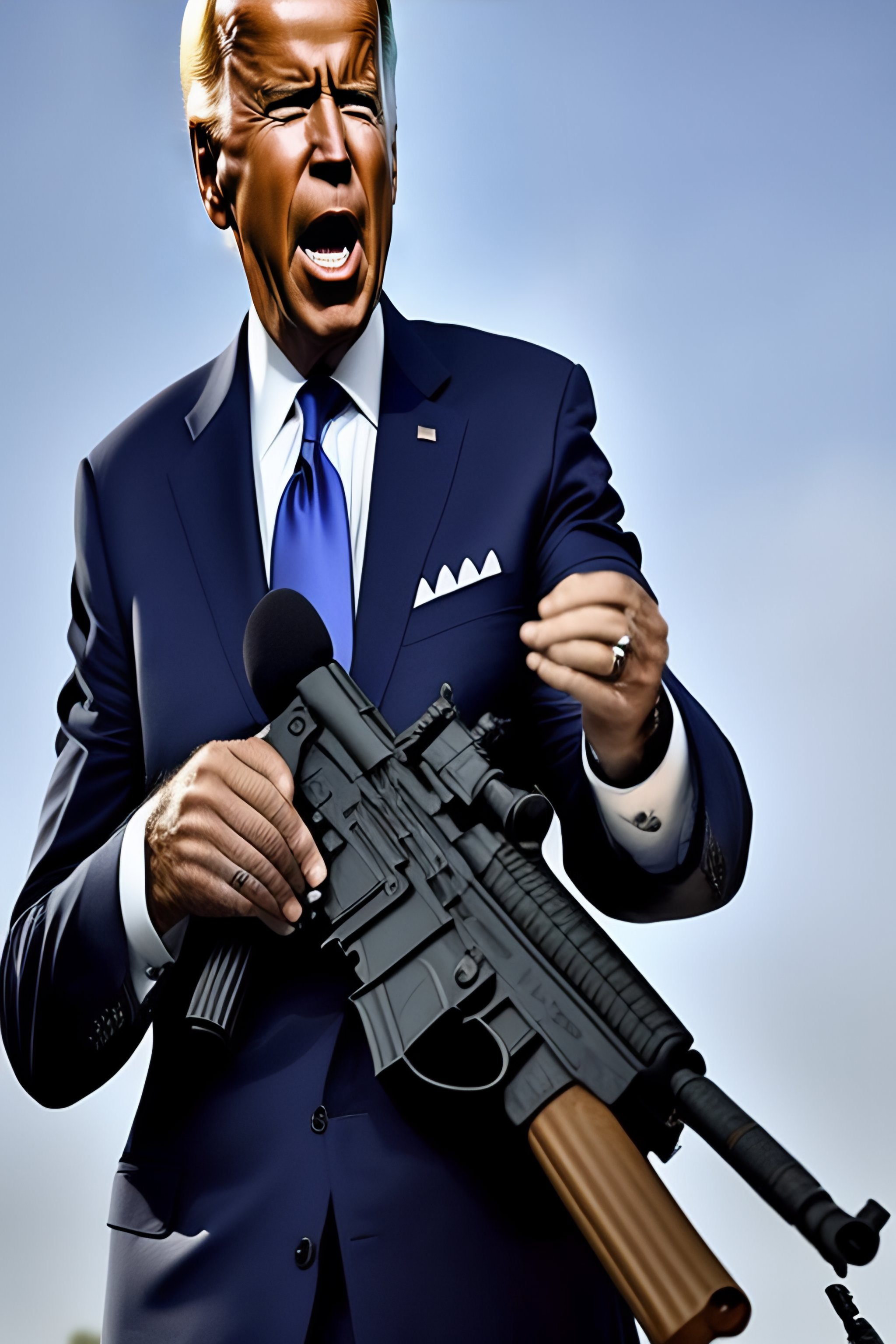 Lexica - Joe biden holding a machine gun at his waist and screaming ...