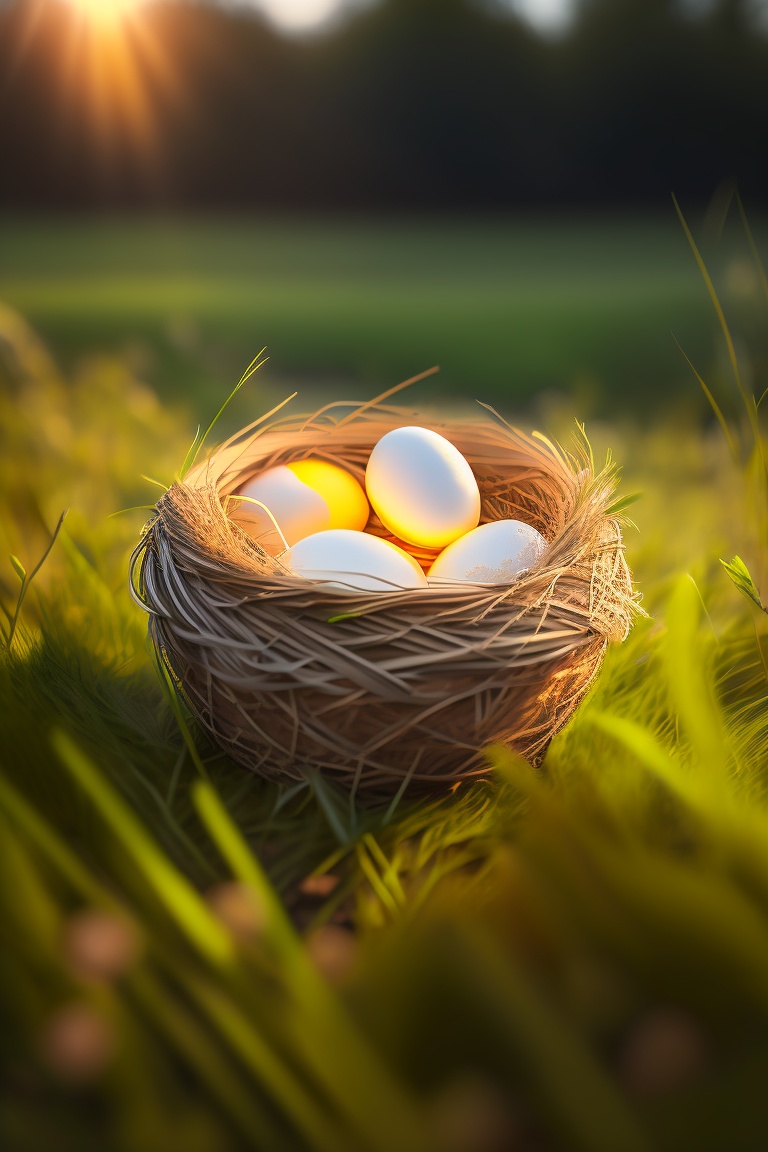 Lexica - Amazing realistic photo if a nest with eggs in grass on a ...
