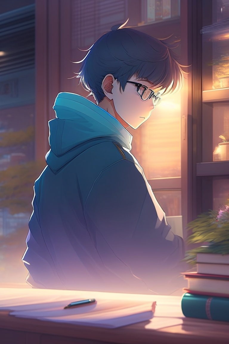 Lexica - A nerdy anime boy is using the phone scrolling in instagram in a  room full of gadgets, by makoto shinkai and ghibli studio, dramatic  lightin