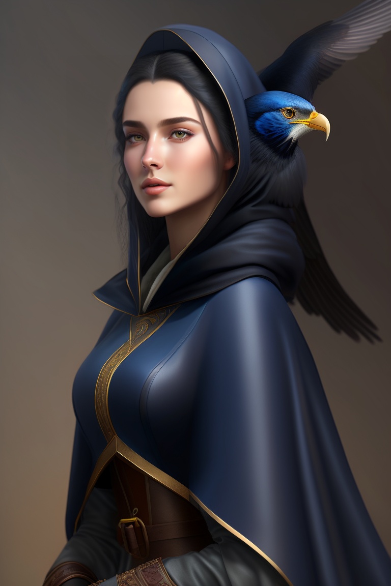 Lexica - An elven woman in a hood and long dark blue dress carrying a ...