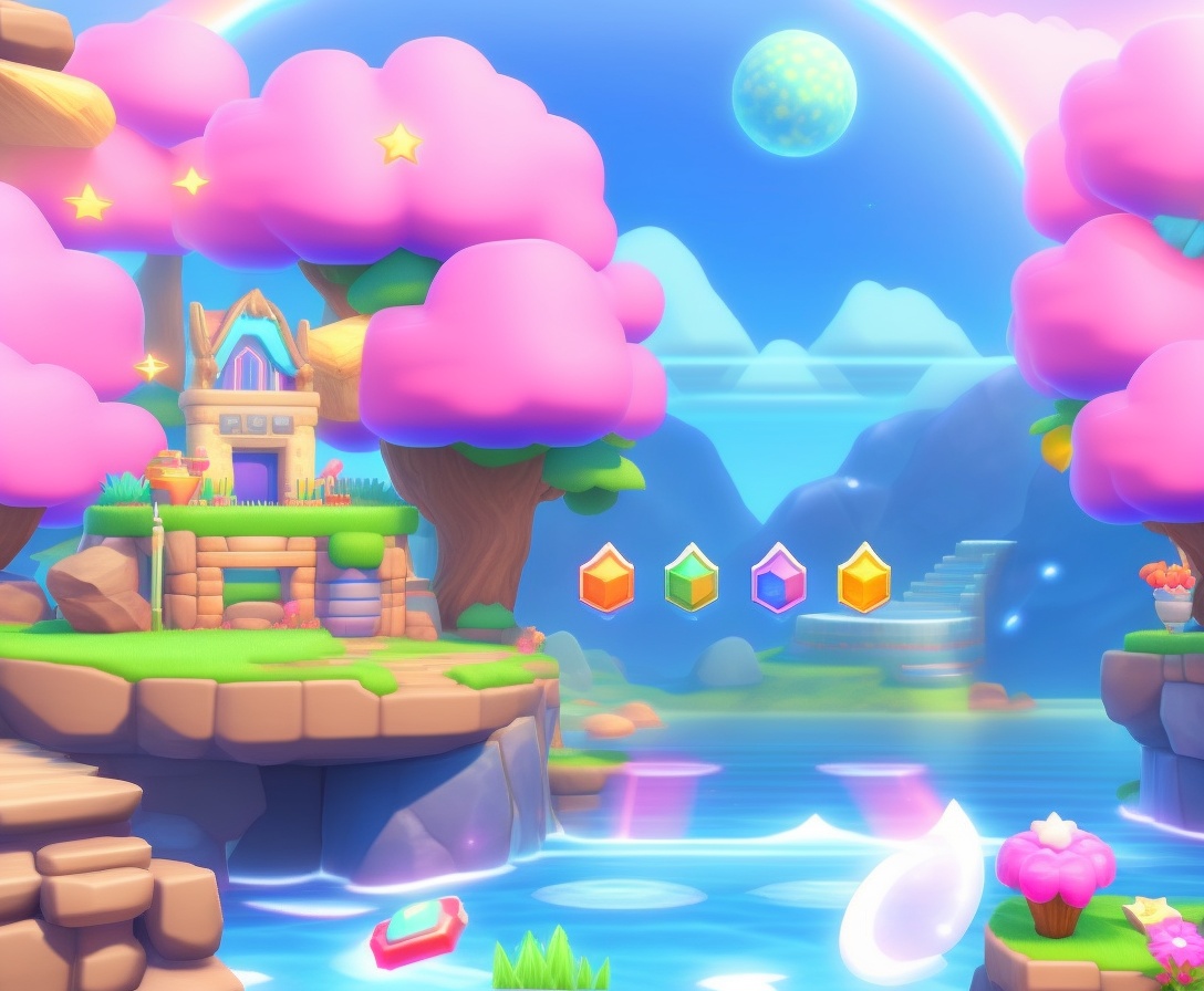 Lexica - 2D illustration, Kirby Star Allies, daylight, map, game areas ...