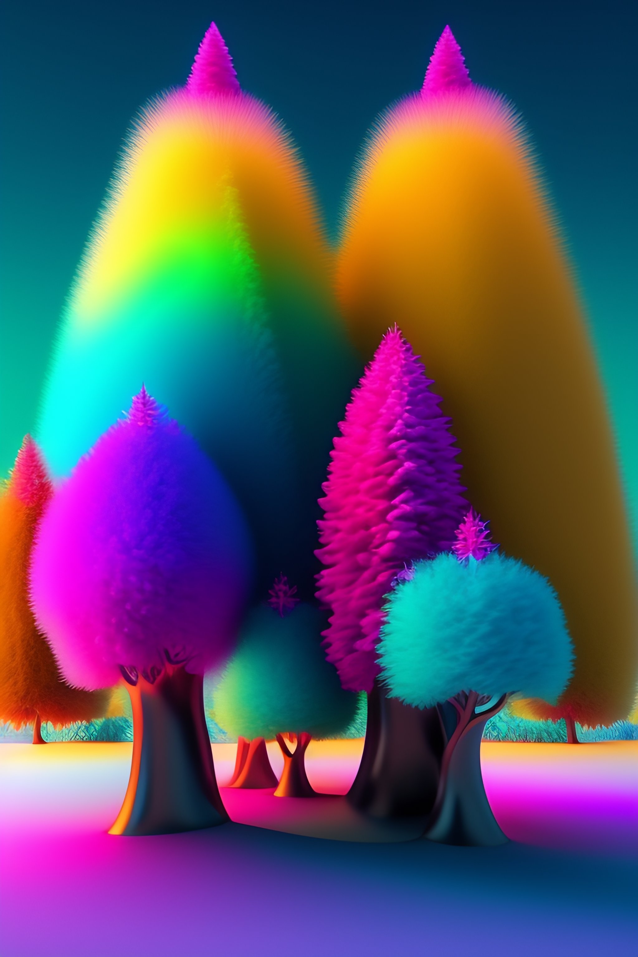 Lexica - Colorful fluffy trees made of fur in a field, Cinema4D render ...