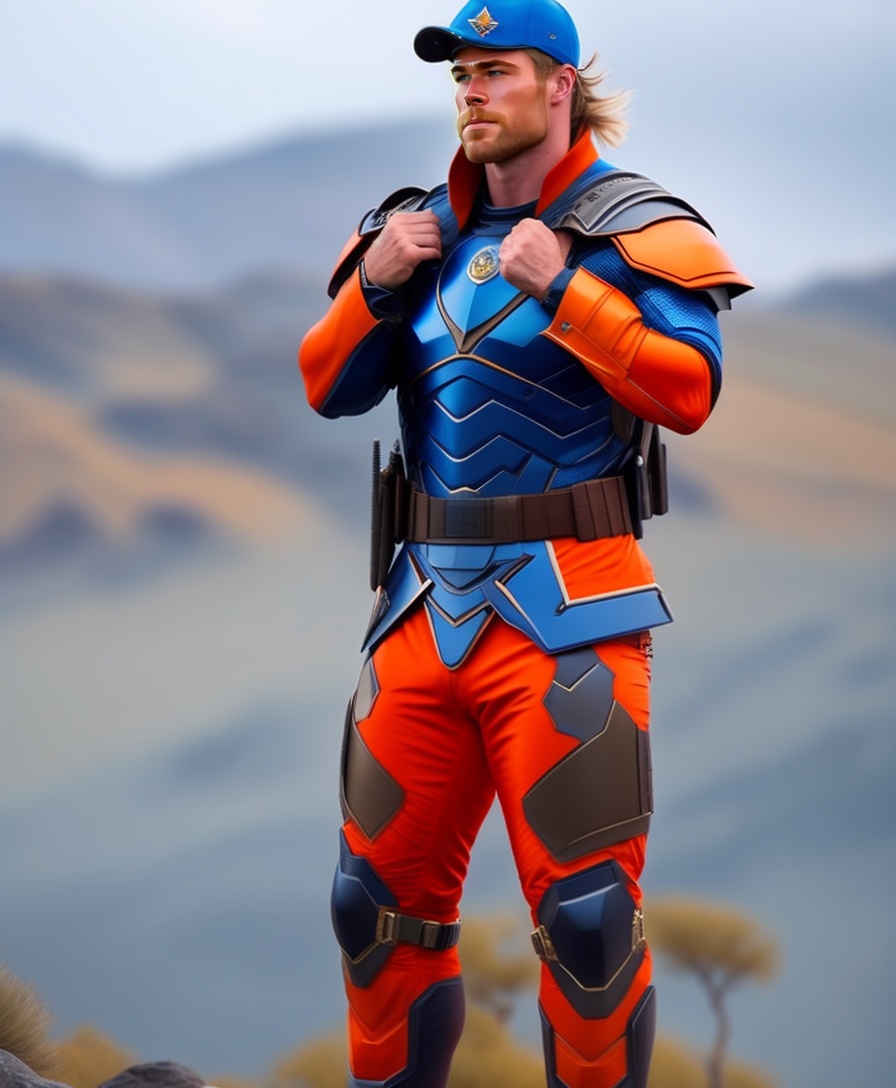 Lexica Chris Hemsworth, Orange army uniform, Armor, Blue lightning
