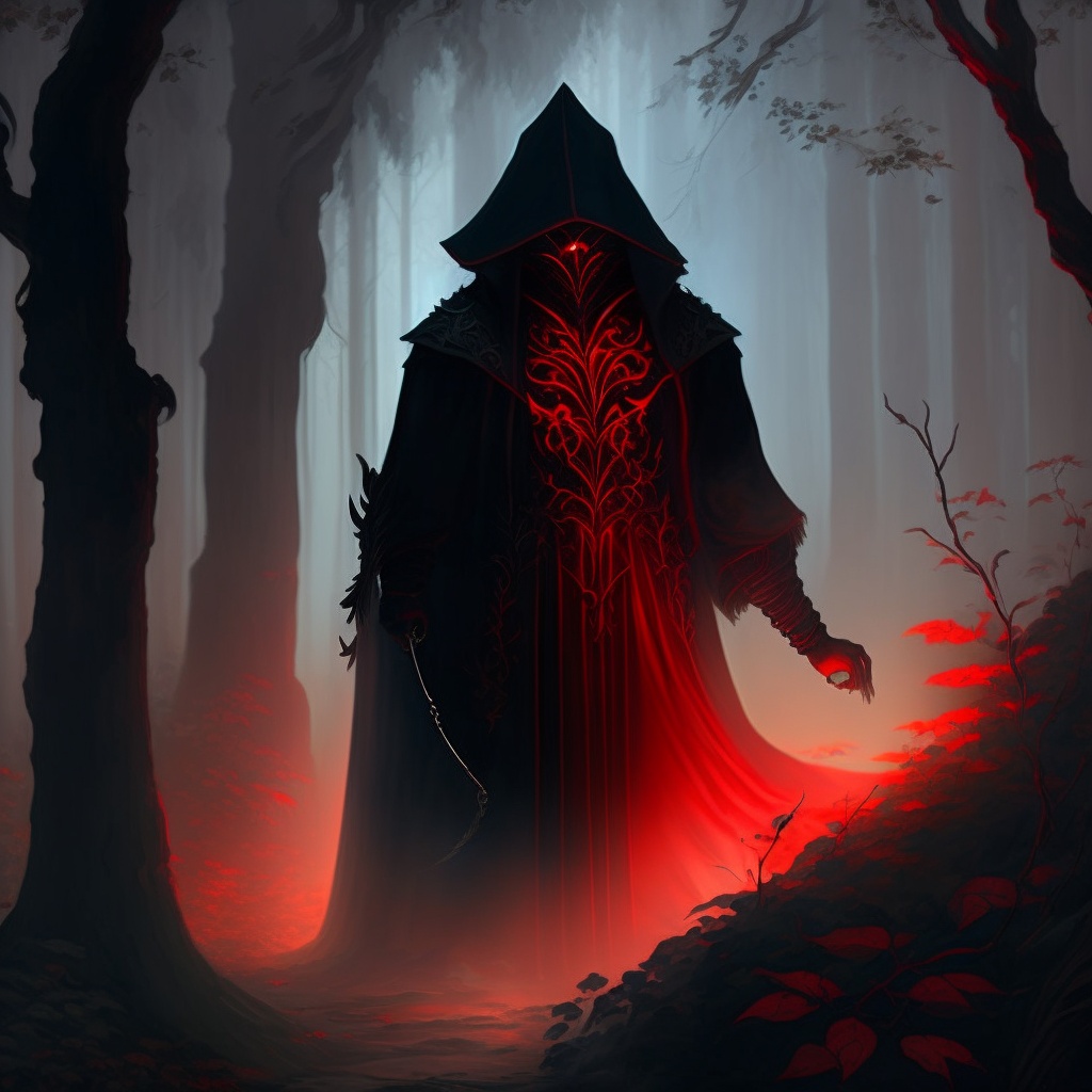 Lexica - He image depicts a dark and eerie forest at twilight. Tall ...