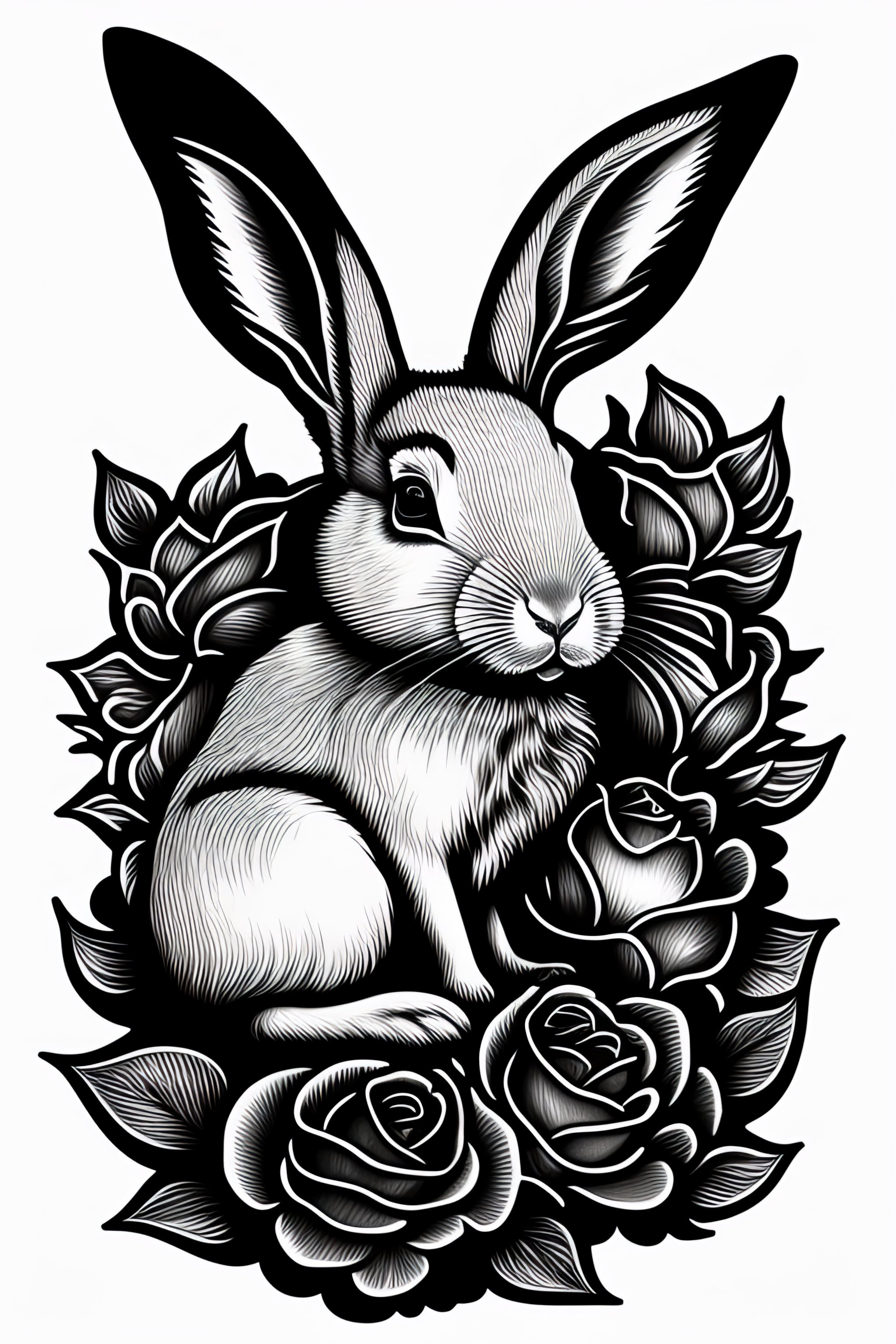 Lexica A rabbit with roses tattooed in it, irezumi, Japan, japanese