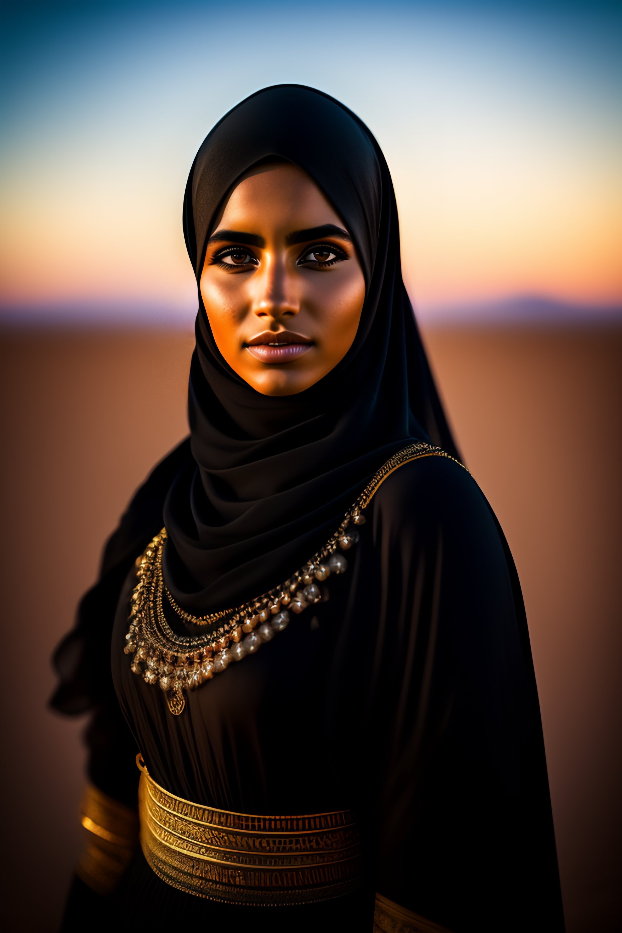 Lexica - Portrait of Muslim girl only eyes can be seen, desert in the ...