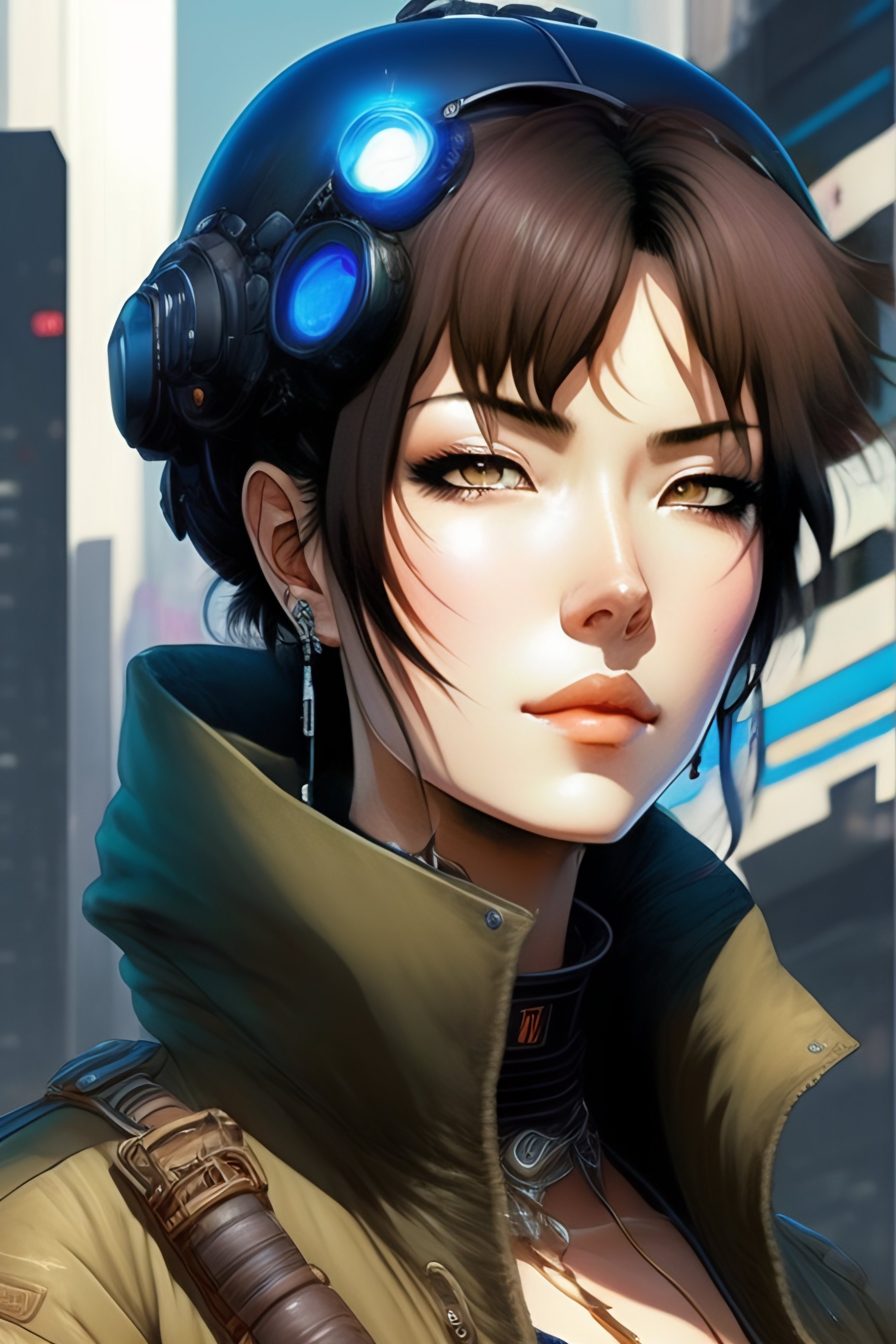 Lexica - Anime cyberpunk polish woman with light brown short hair, deep ...