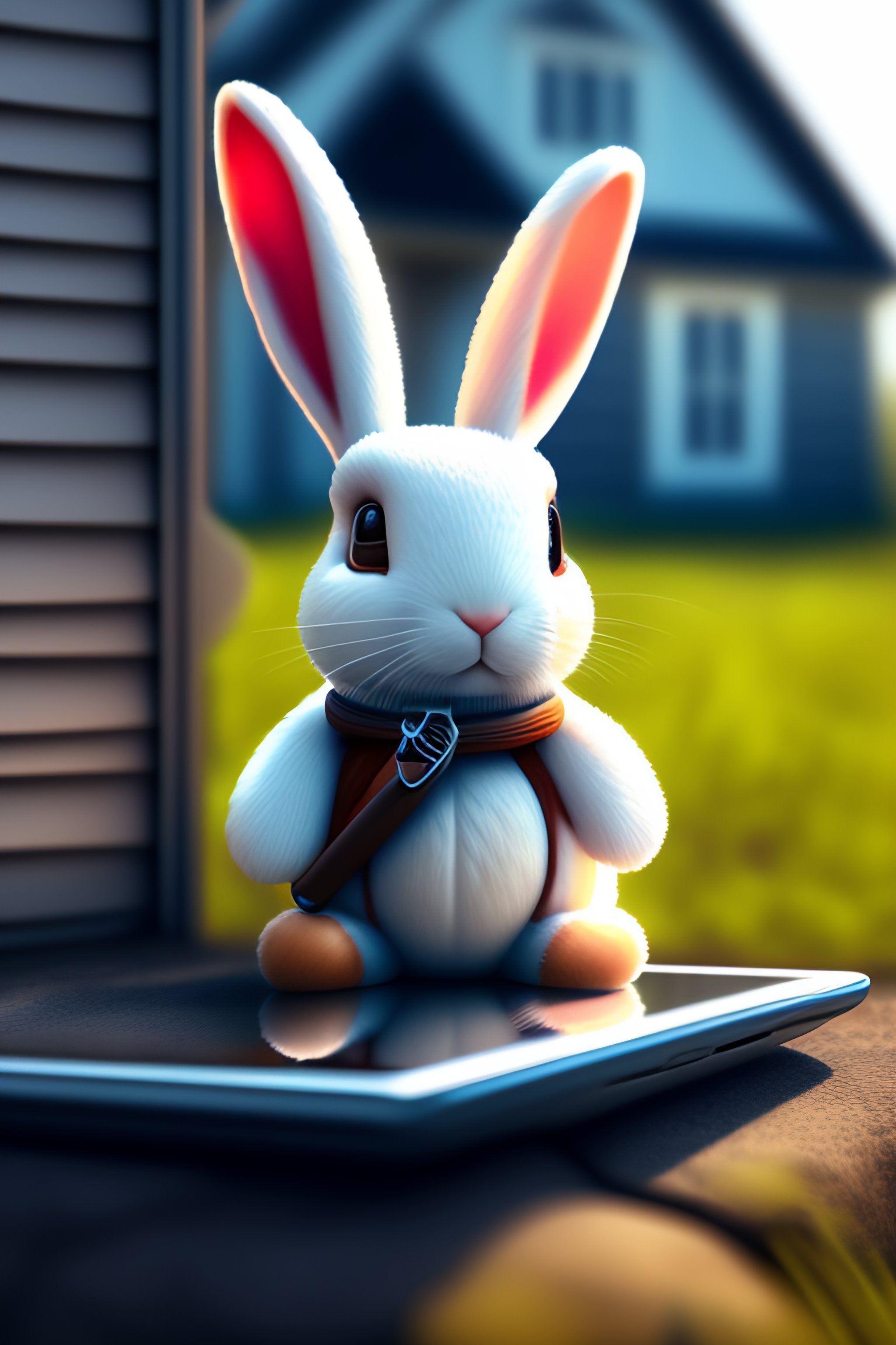 Lexica - Bunny robot working on a tablet and sitting in the front of ...