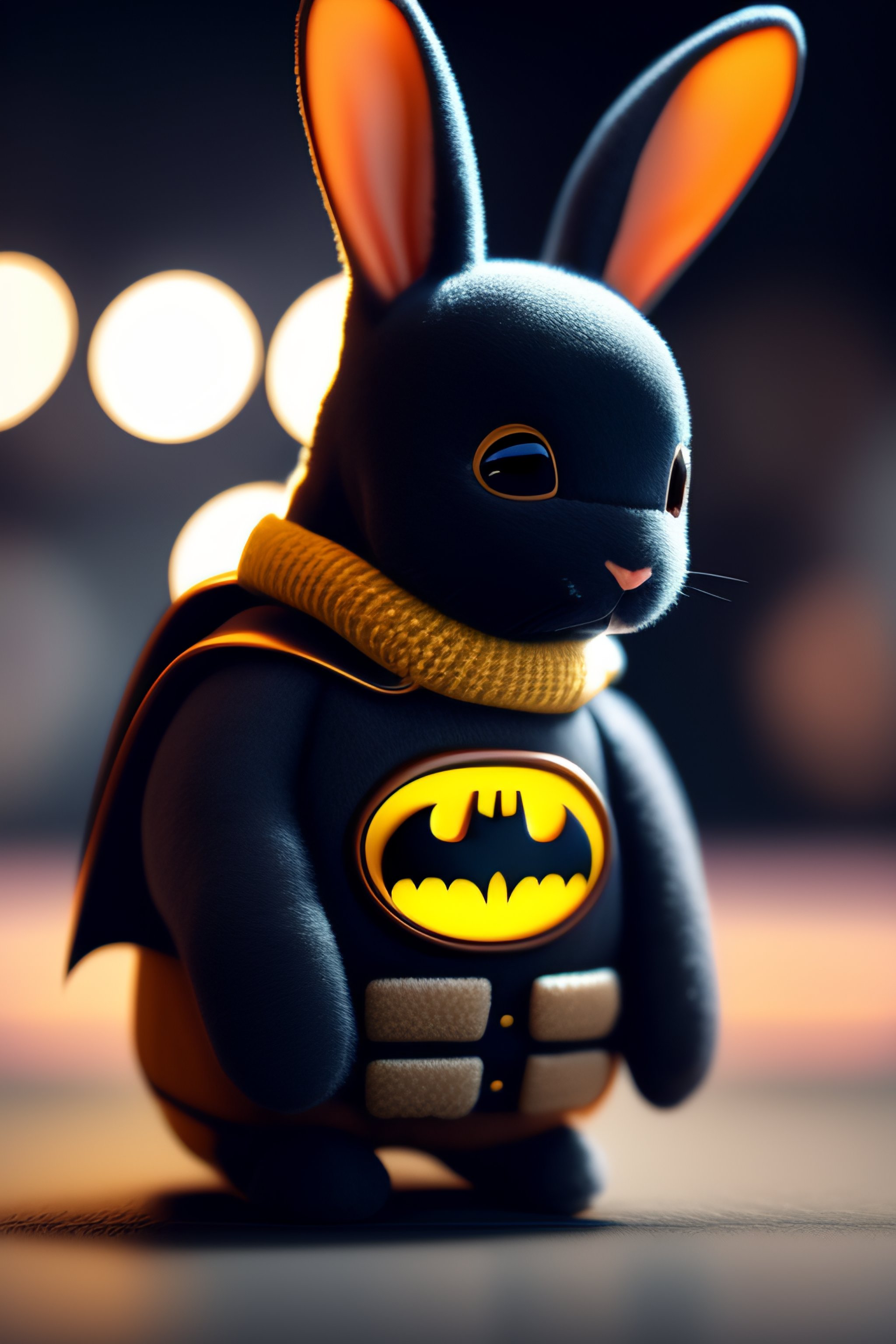 Lexica - Soft batman Bunny robot working on a smartphone