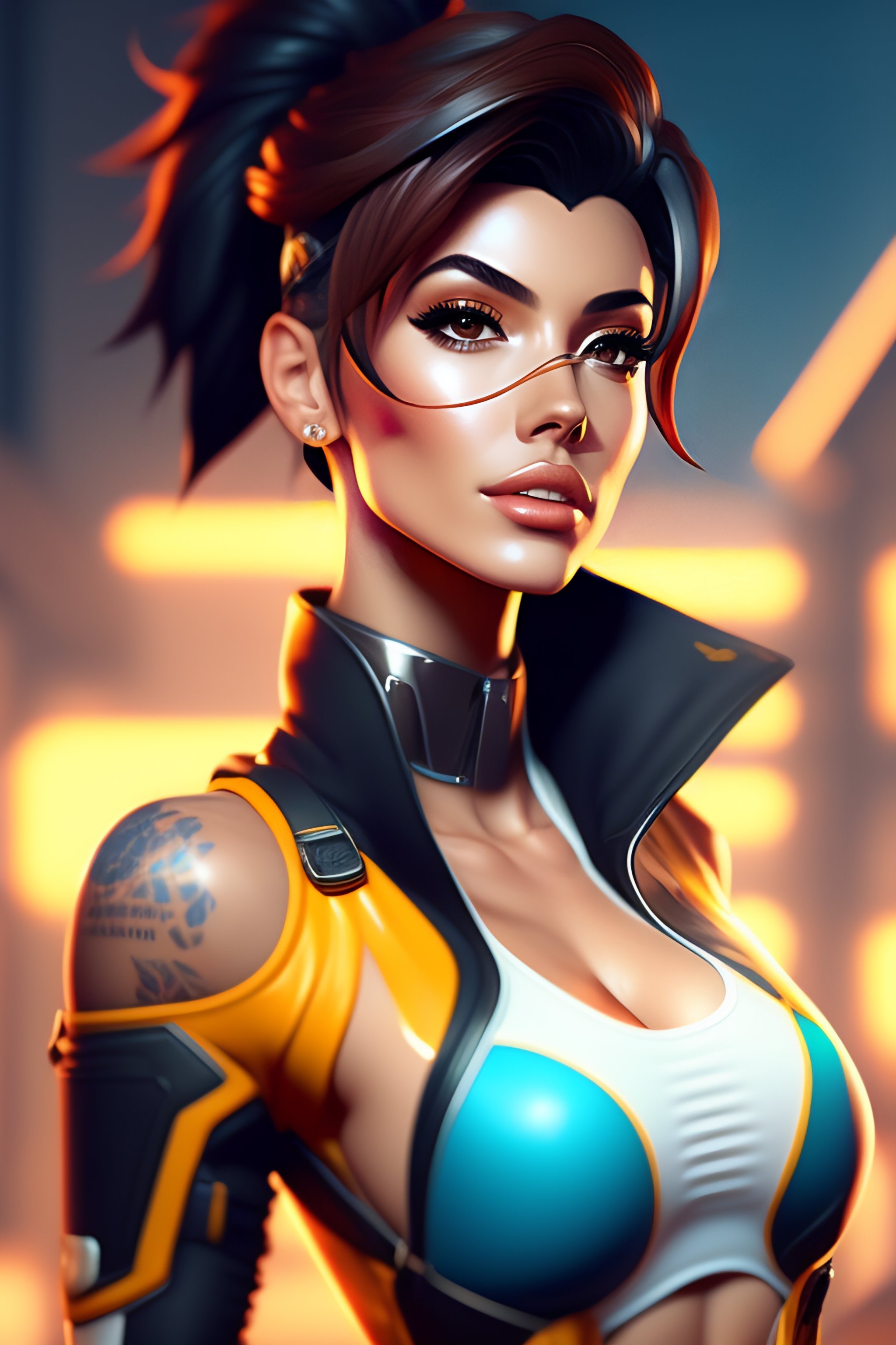 full body painting of tracer from overwatch, in style