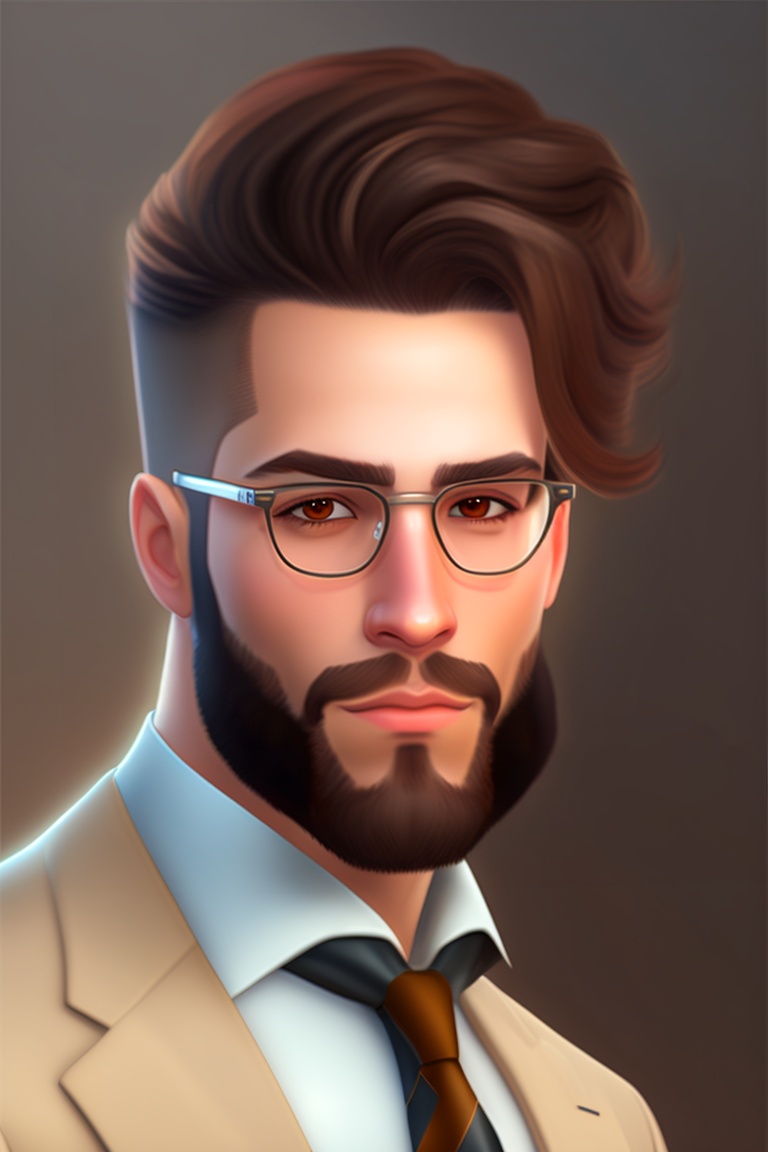 Lexica - Young man with a beard and glasses, tie and toothpick, with ...