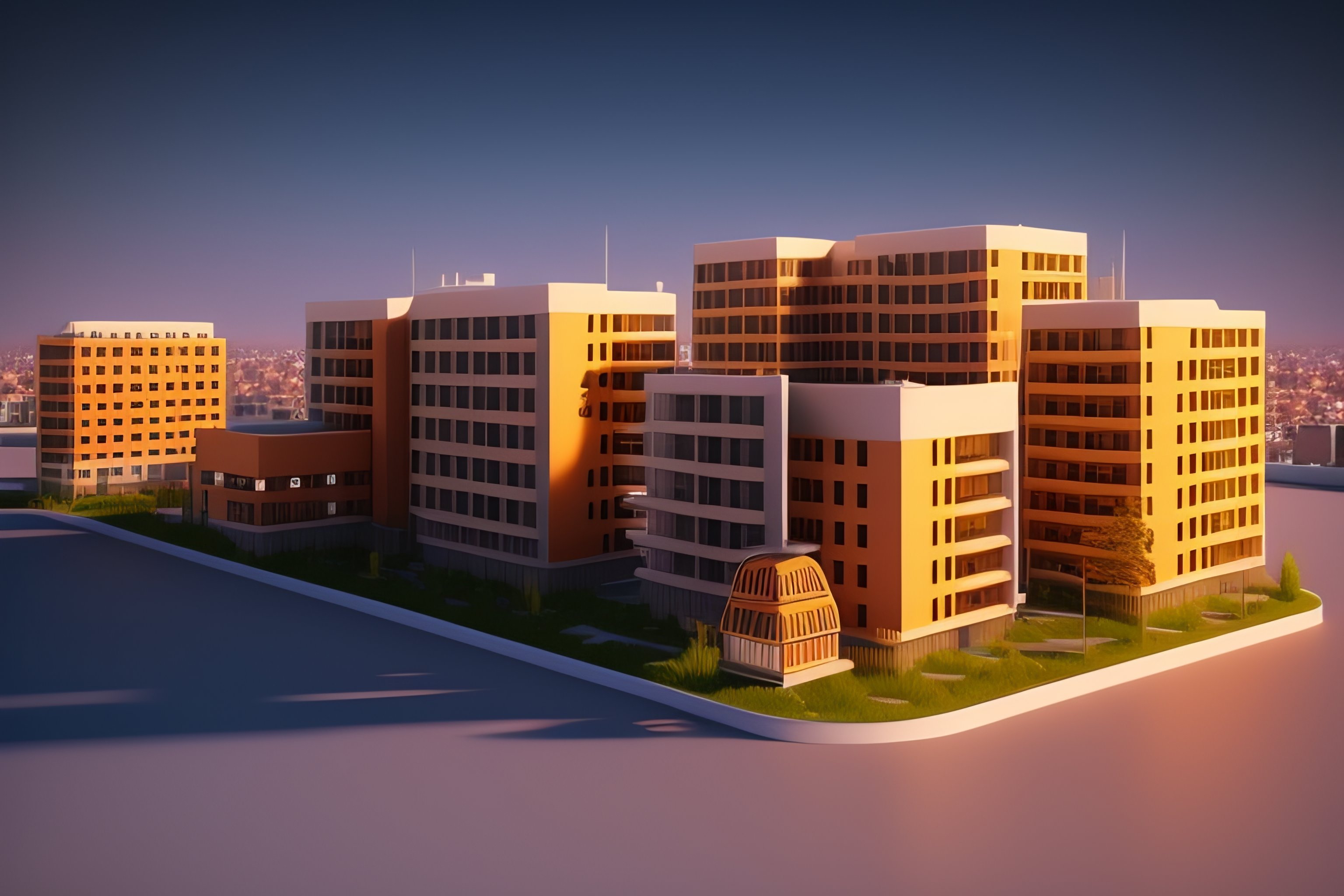 Lexica - A building in a city landscape, low - poly, 3D