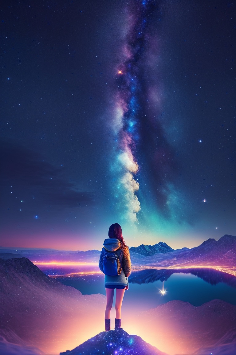 Lexica - A beautiful girl looking at the beautiful stars in the sky on ...