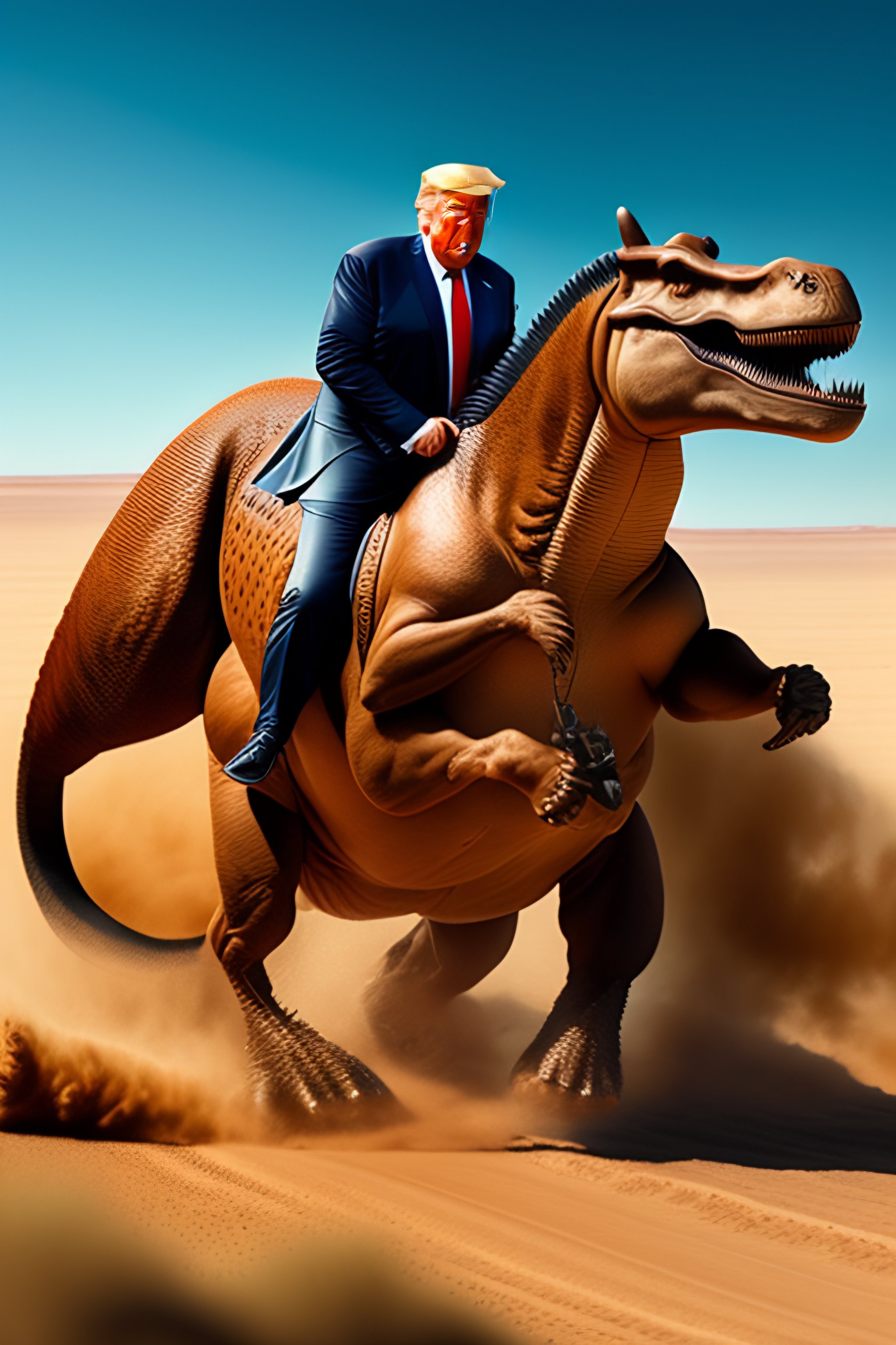 trump riding a dinosaur