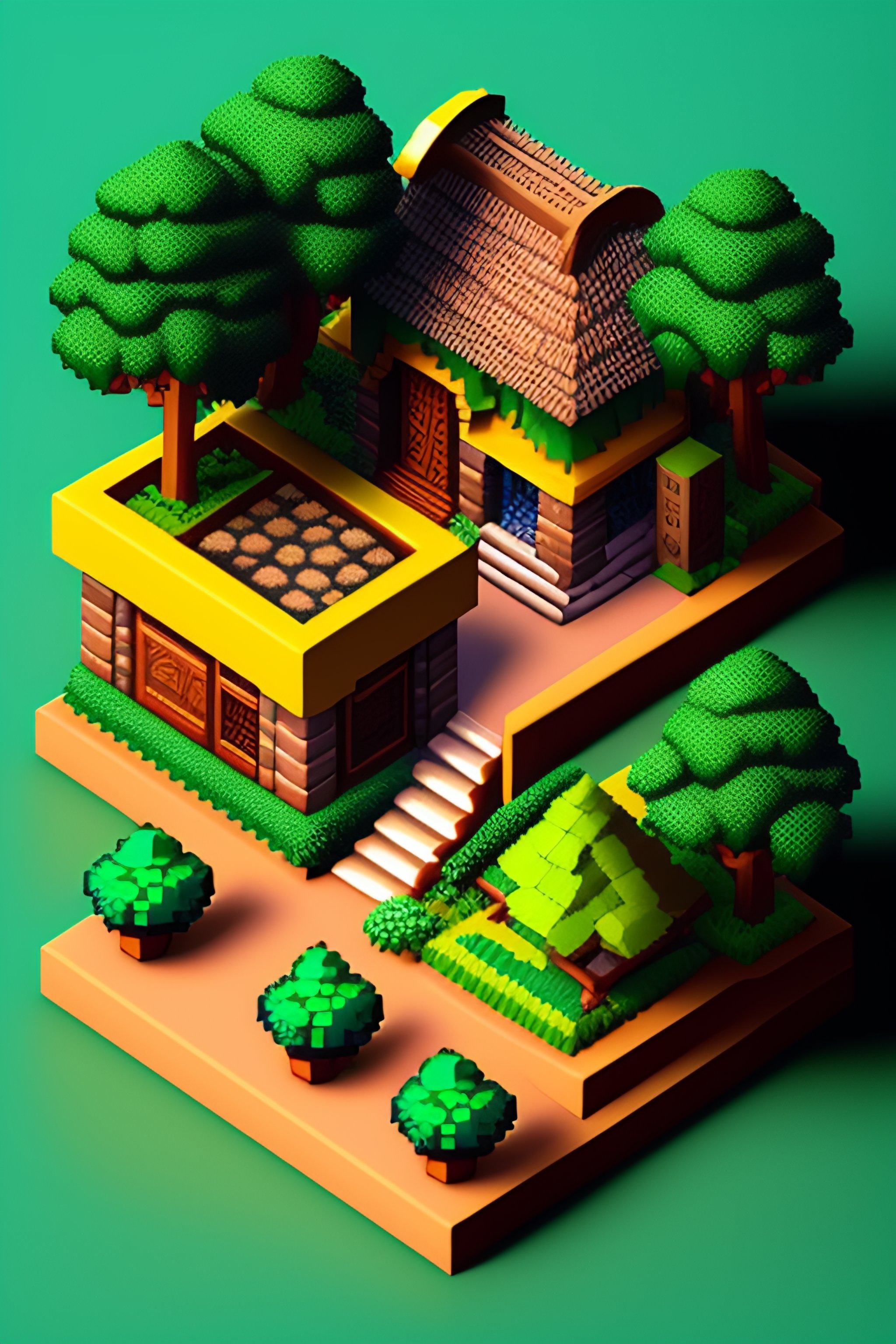 Lexica - A pixel art isometric render of a kerala village