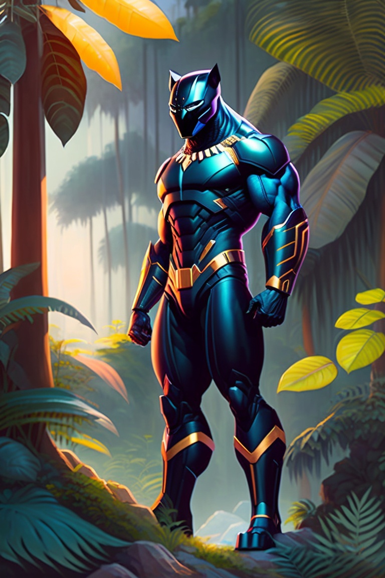 lexica-black-panther-super-hero-in-a-jungle-by-syd-mead-cold-color
