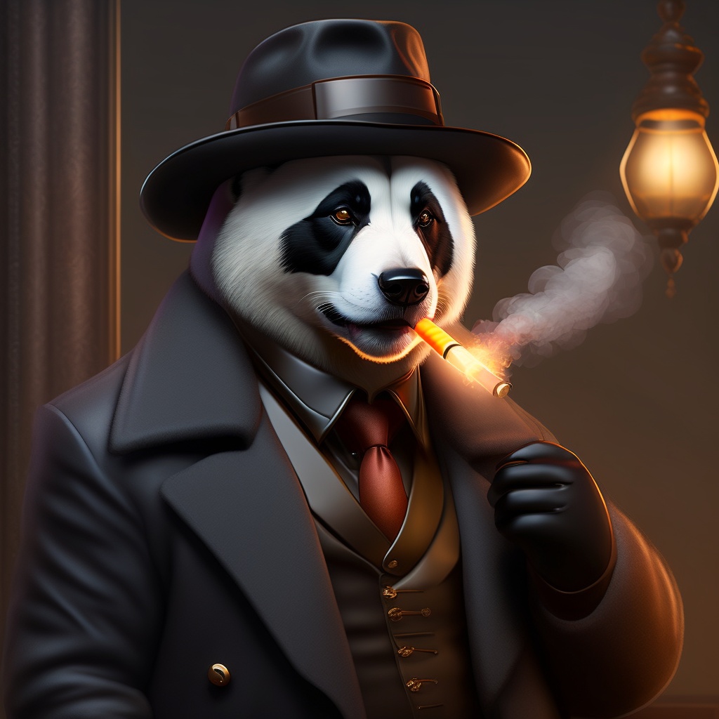 Lexica - Mobster dark panda smoking, in dark scene