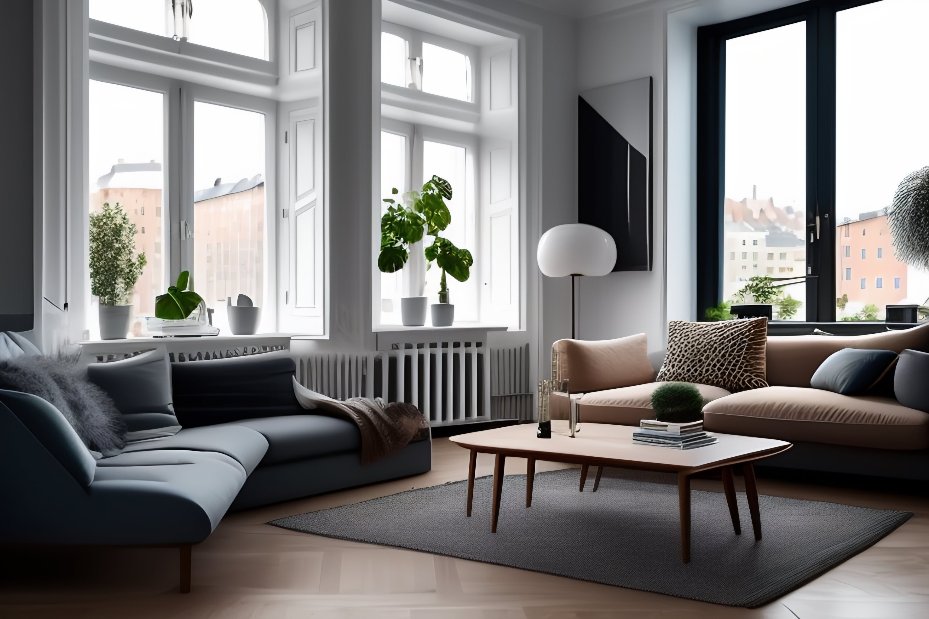 Lexica - Swedish design living room with simple furniture and a large ...