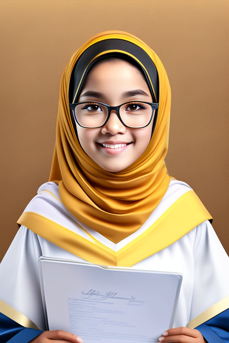 Lexica - Muslim girl, hijab, graduation gown, excelling in academic success  uniform, success dress, graduation gown, full dress, clear image, white b...