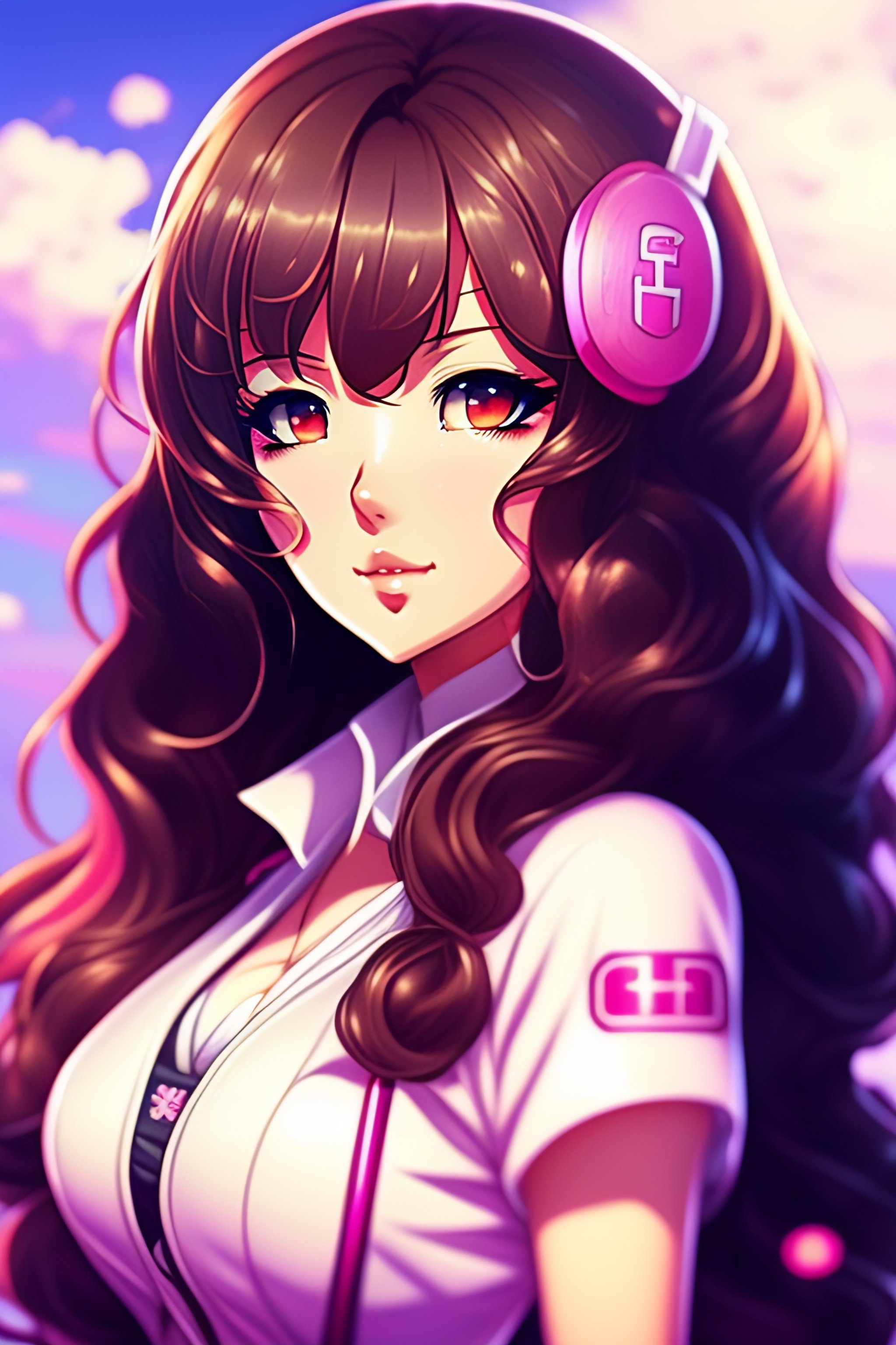 Lexica Anime Style Portrait Shot Pin Up Anime Beautiful Flirty Thick Pink Colored Wavy Hair 