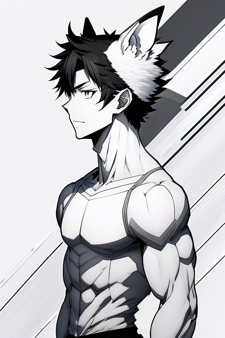 lexica-japanese-manga-black-and-white-a-boy-with-wolf-ears-upper-body
