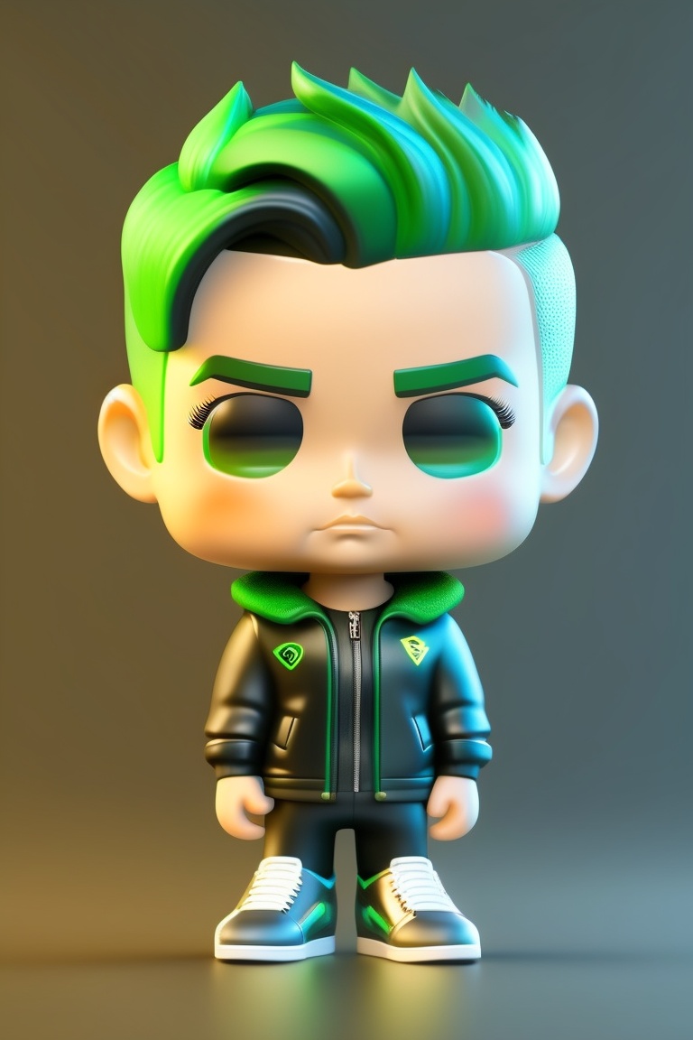 Lexica - Green hair boy in black zipper top with green eyes, pixar ...