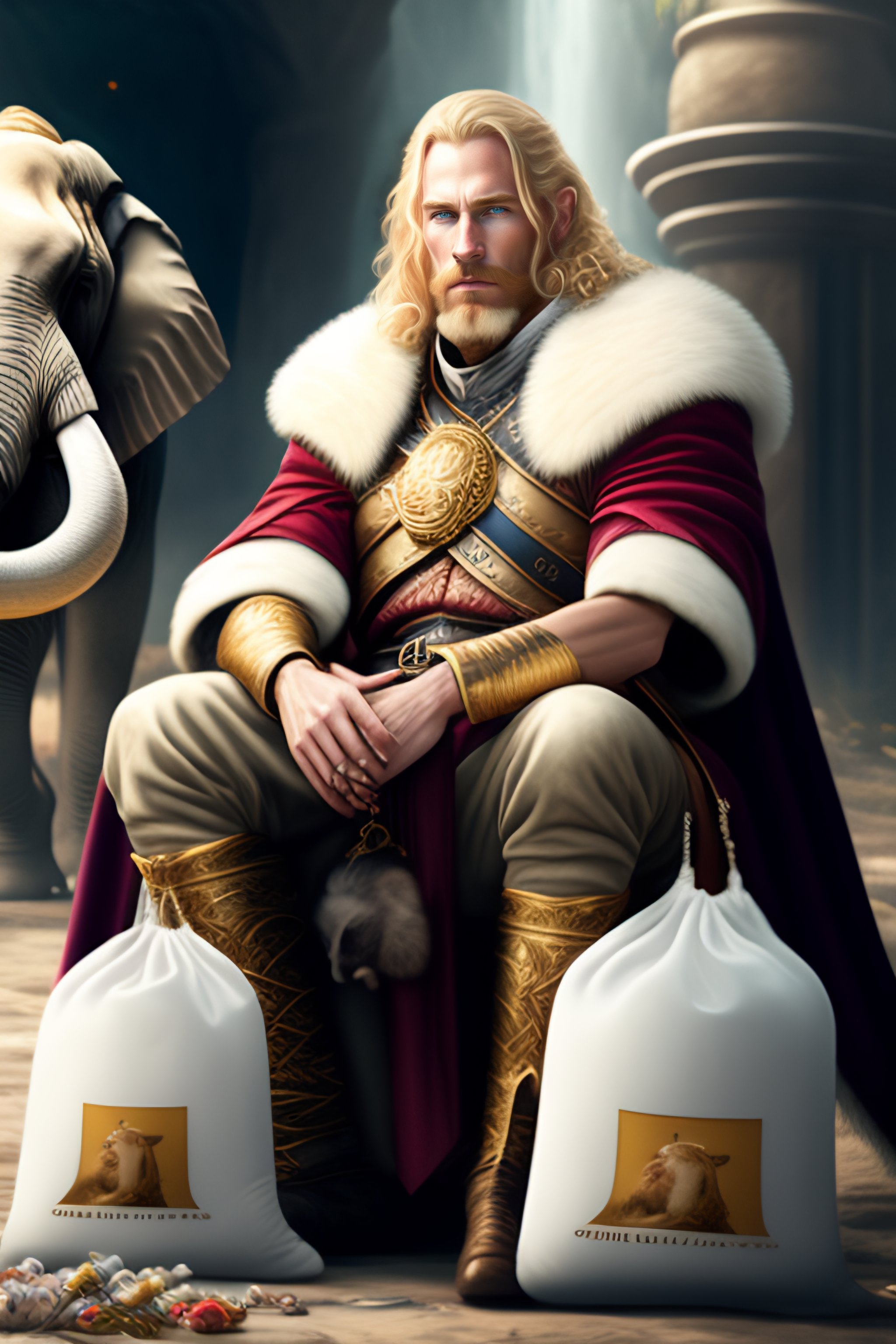 Lexica - A portrait of a blond hobo, as a king, dressed all white ...