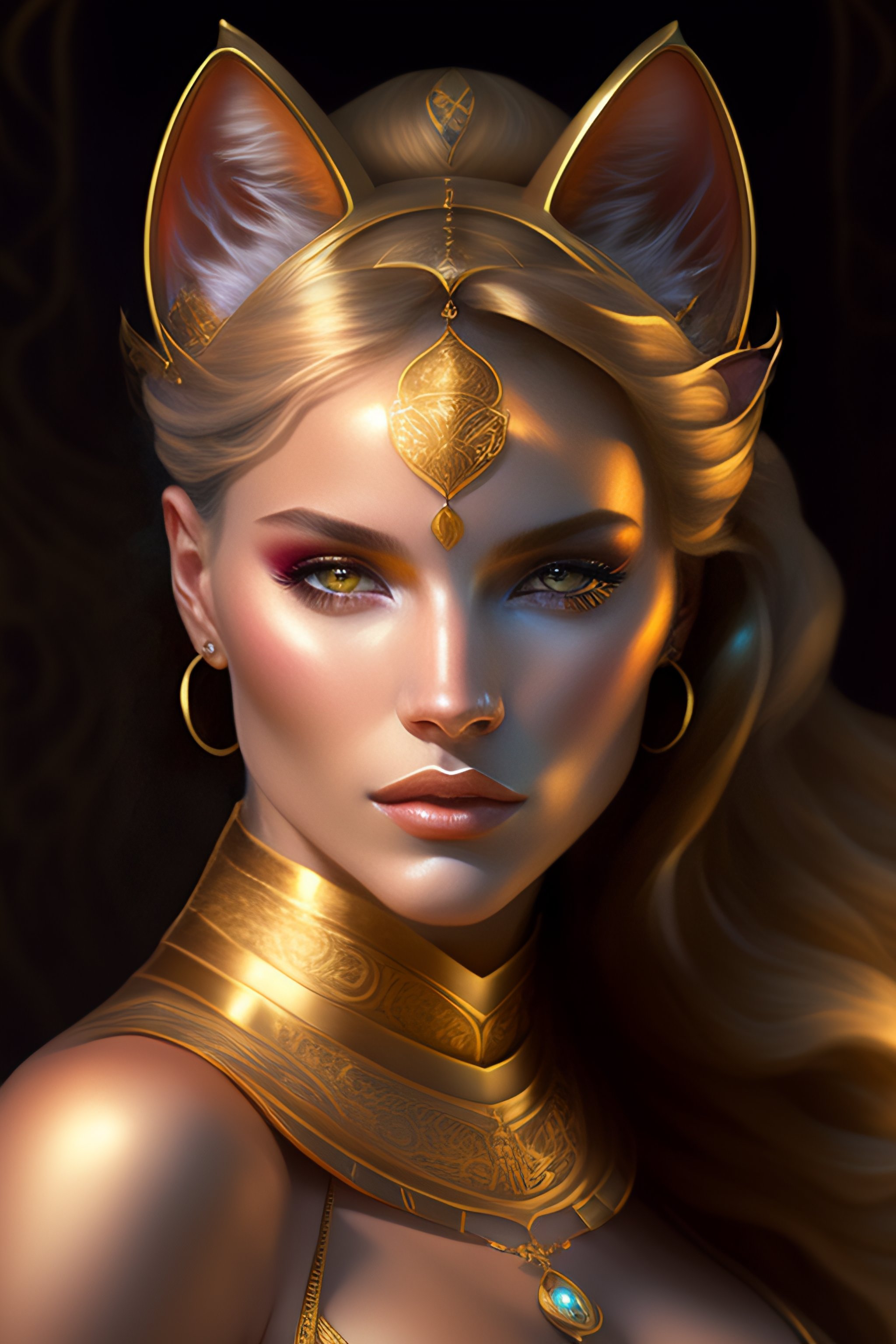 Lexica Portrait of a half cat half human, face of a cat, feline head