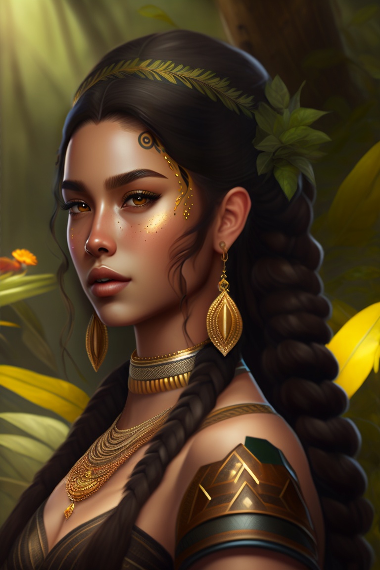 Lexica - Tribal, female, dark hair, pale skin, braids, gold eyes ...