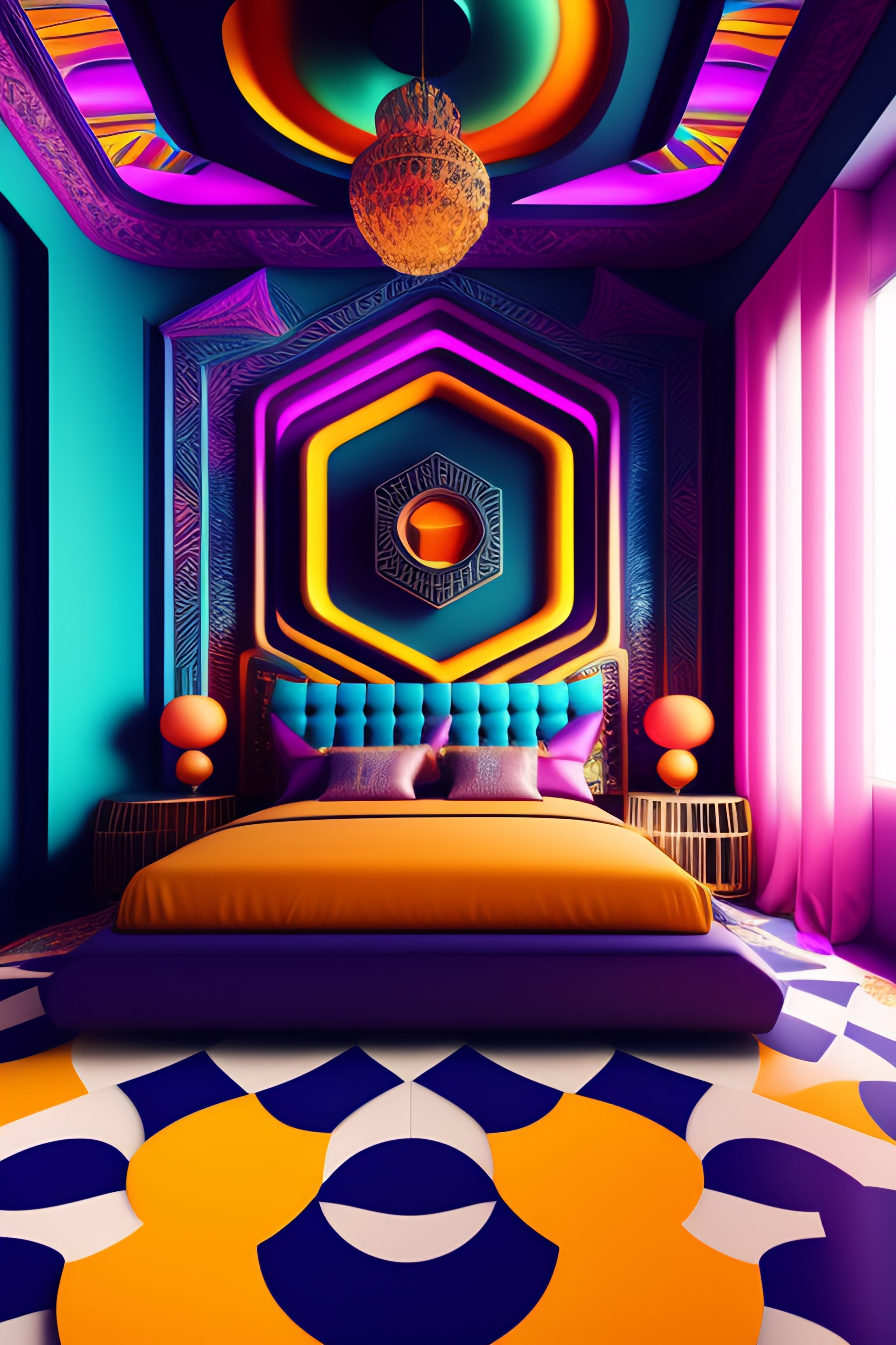 Lexica - The most psychedelic geometric patterned bedroom imaginable ...