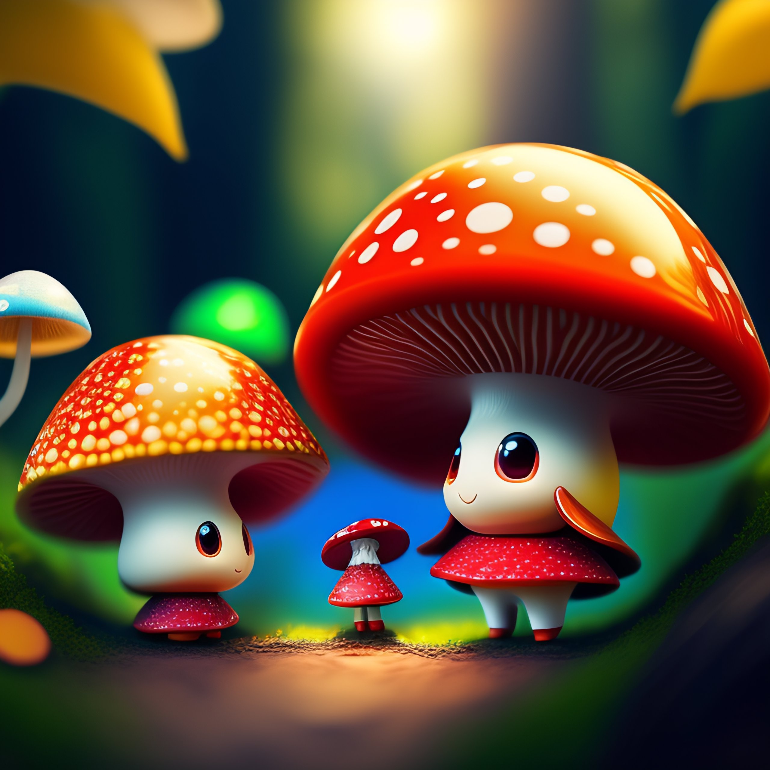 Lexica - Beautiful scene with four extremely cute and adorable mushroom ...