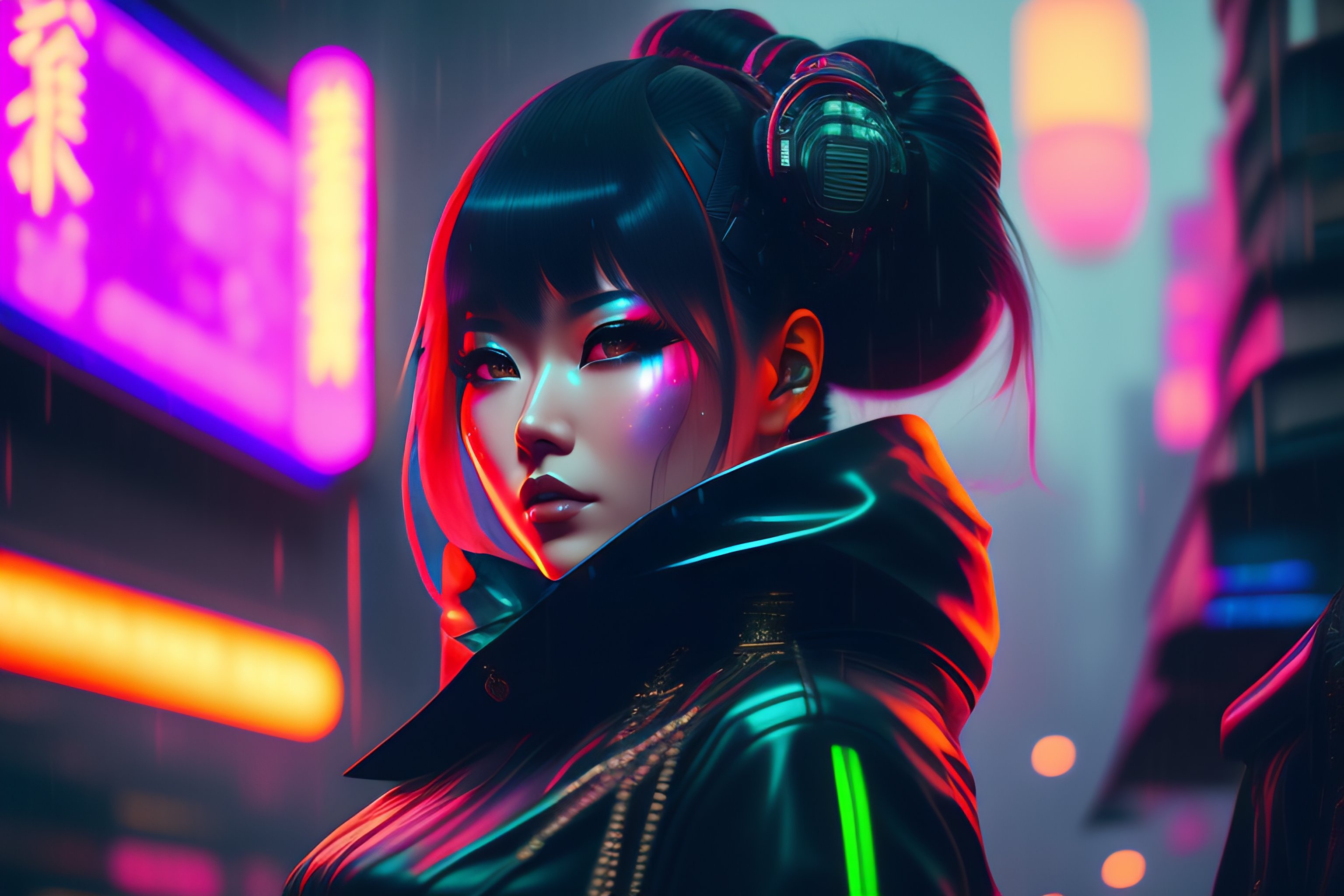 Lexica - Full body,Cyber goth Geisha in the rain in a tokyo future city ...