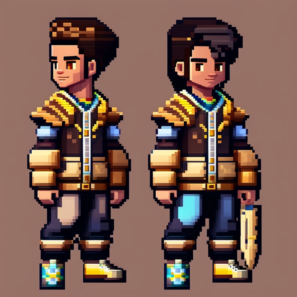 Lexica - PixelArt, 2D character, male teenager, brown skin, golden eyes ...