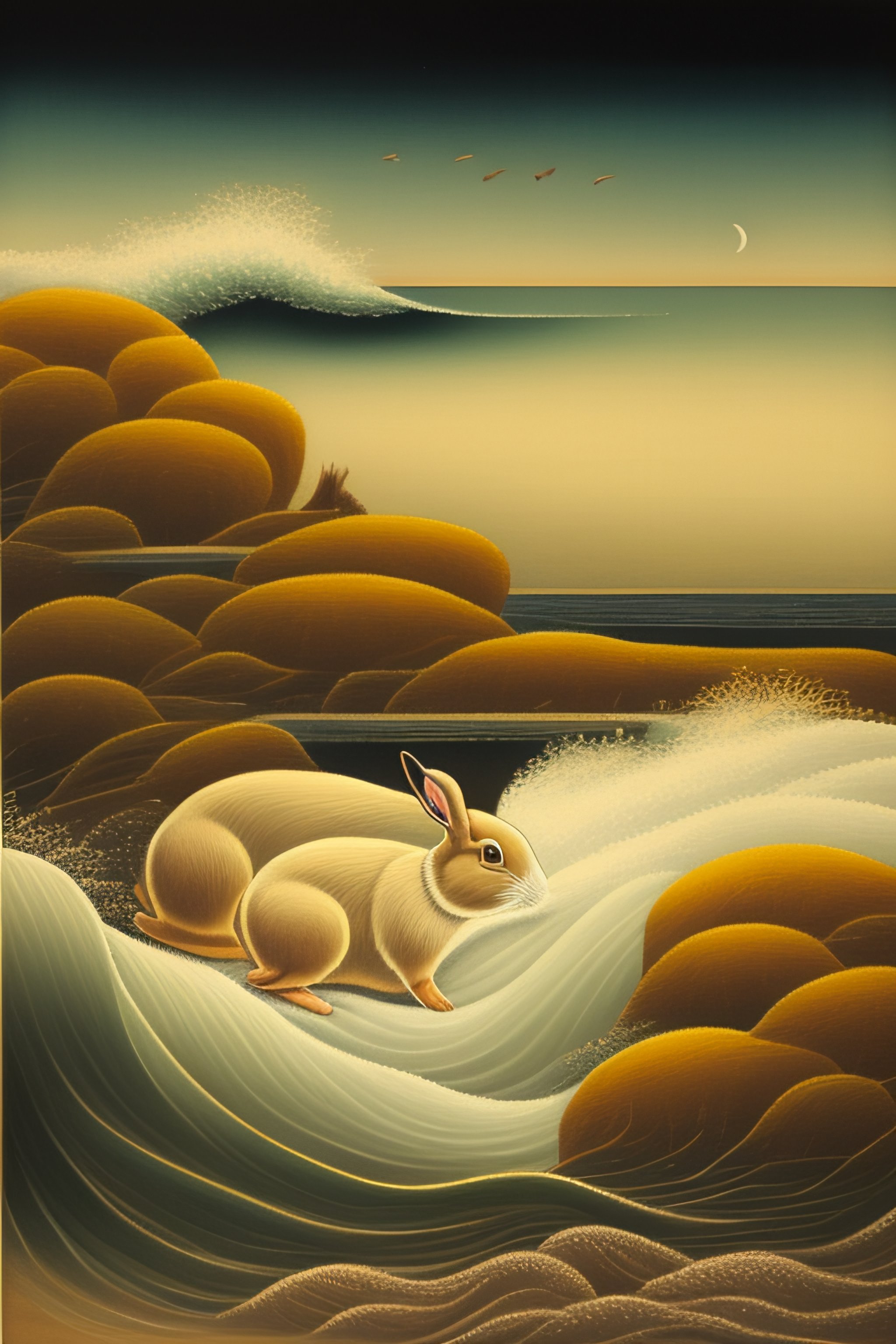Lexica - Rabbits Frolicking in the Waves by Kano Osanobu japanese 