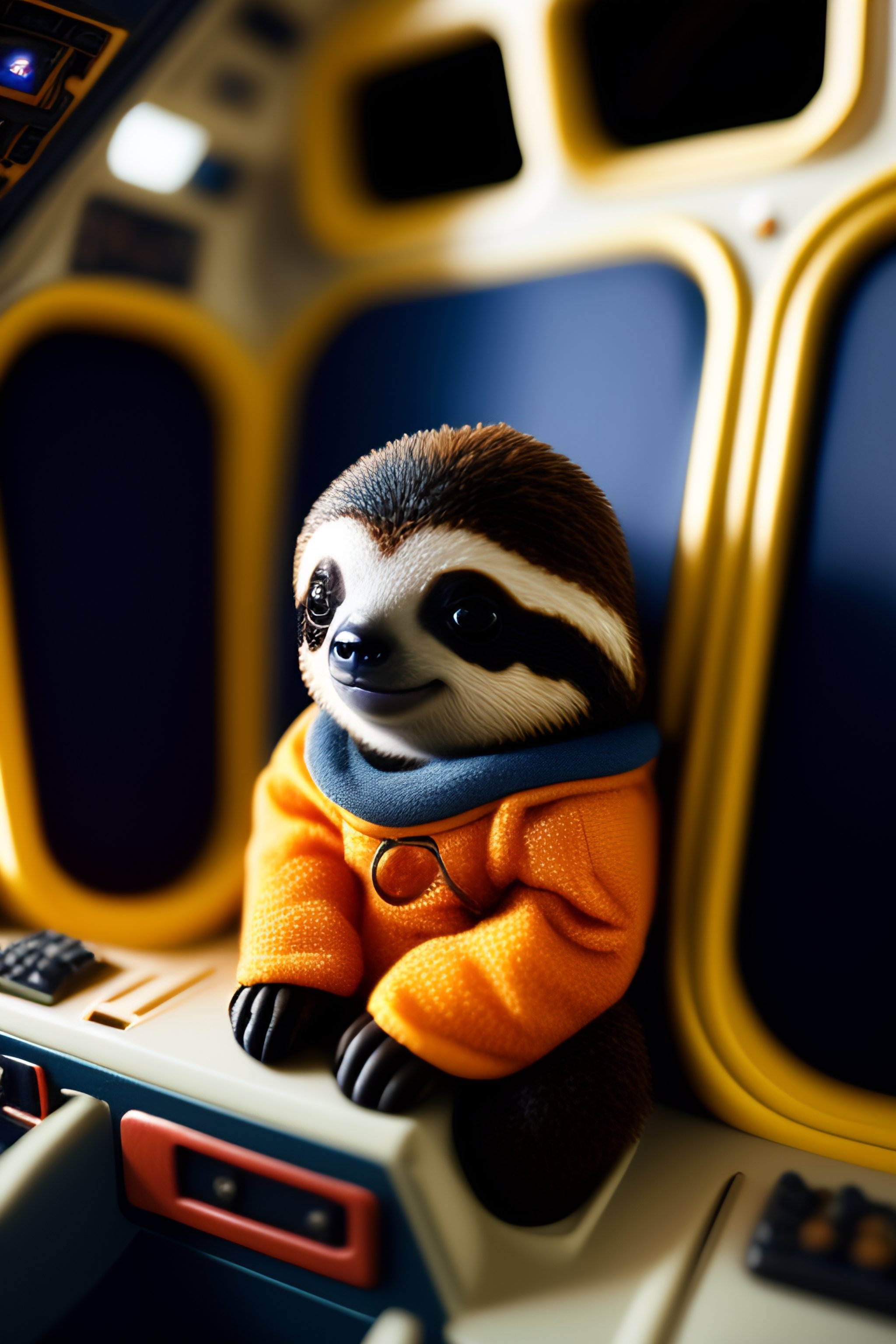 Lexica - A cute and tiny sloth captain inside the Space Shuttle's ...