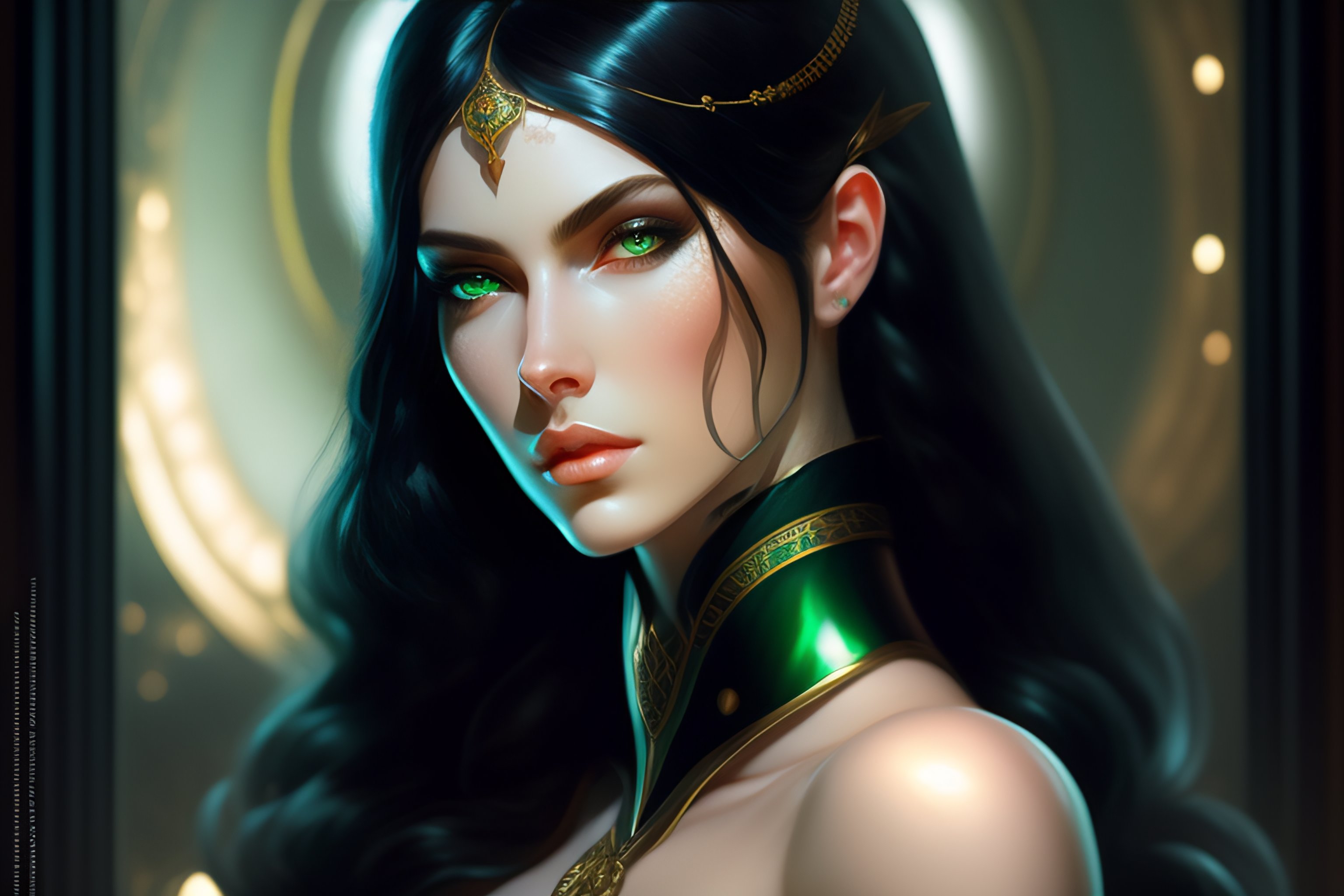 Lexica Black Hair Woman Pale Skin White Skin Green Eyes Black Clothes Evil Eyes Fantasy 