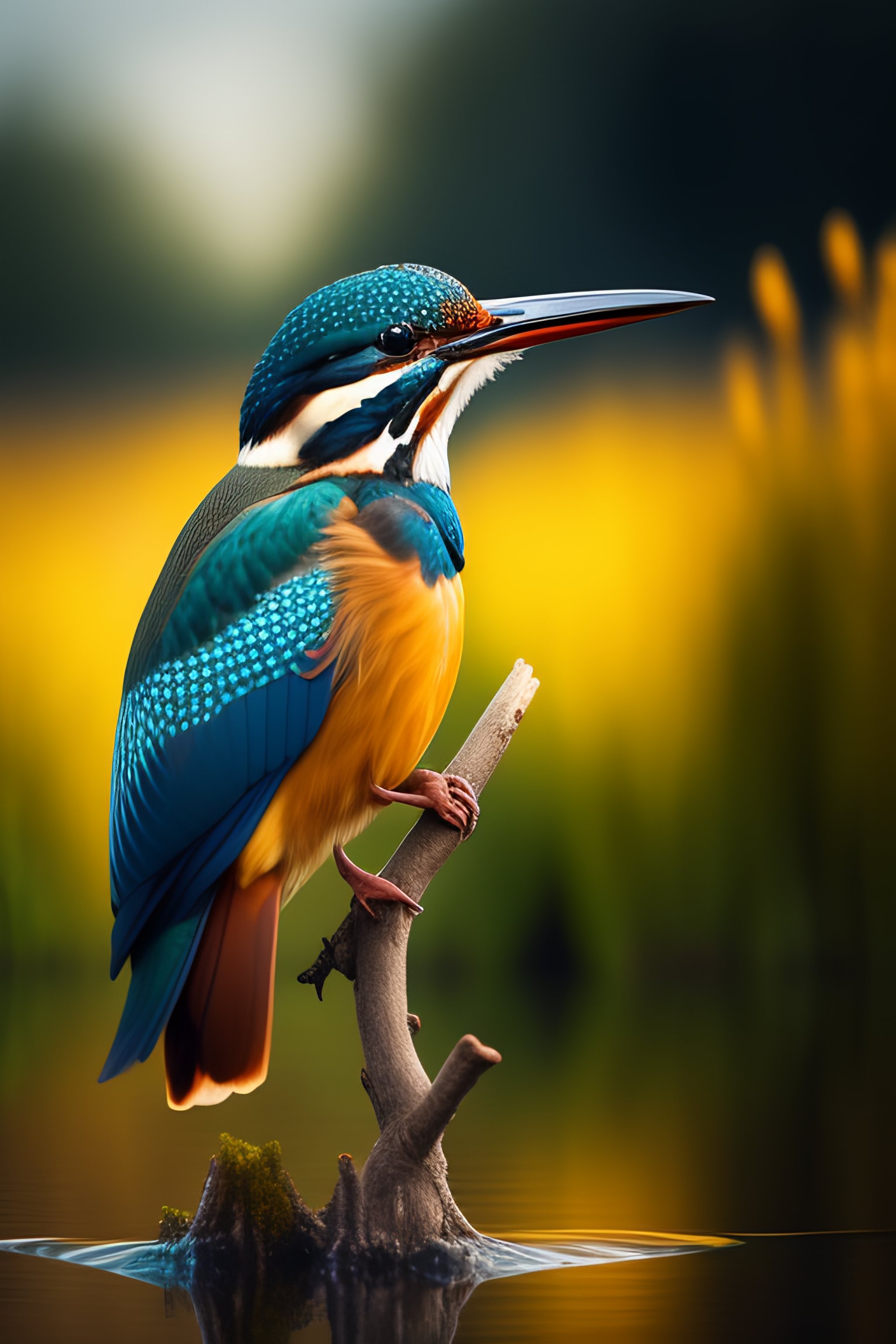 Lexica - Beautiful kingfisher catching a fish, cinematic lighting