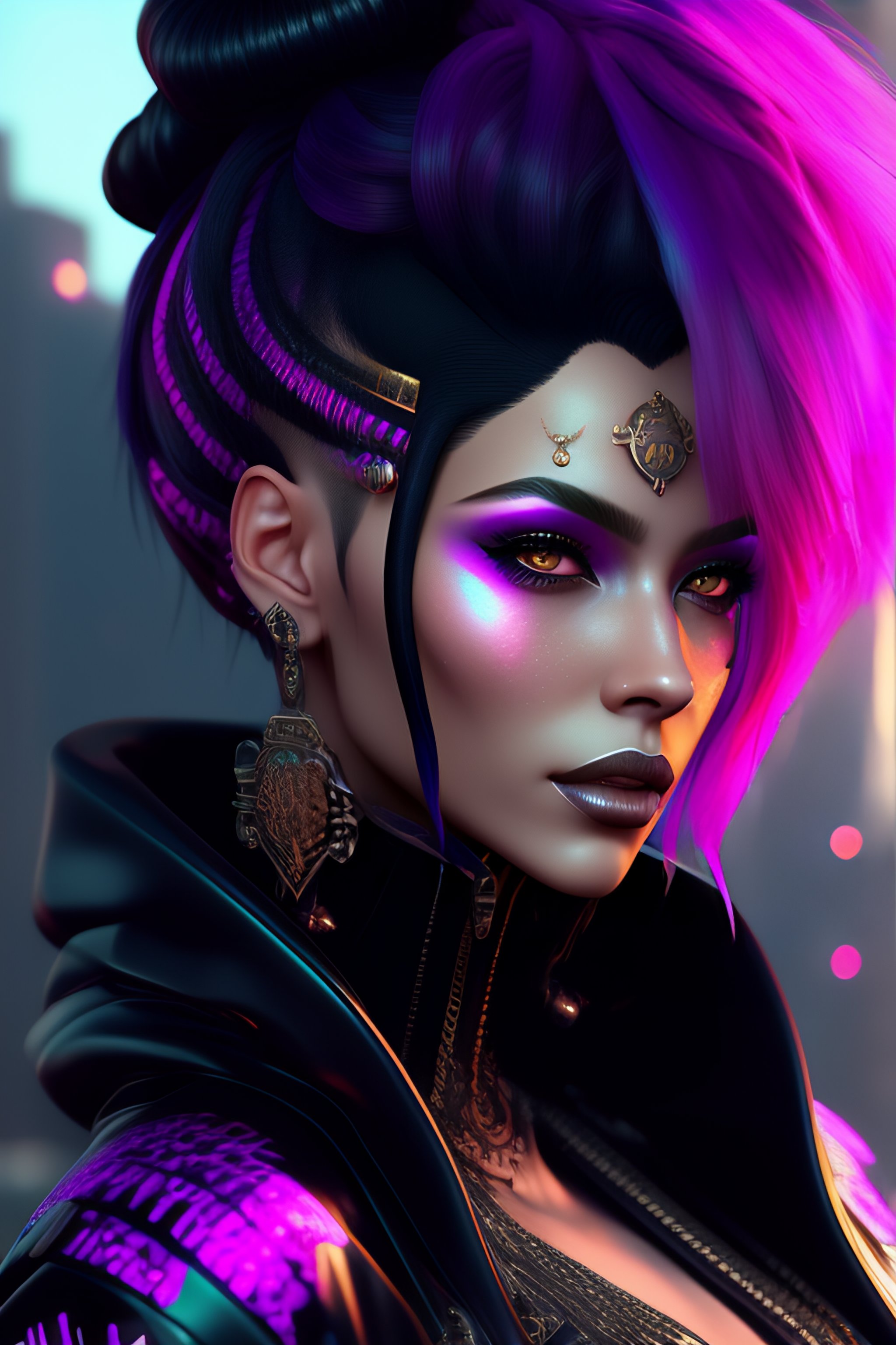 Lexica - Ultra beautiful freaky girl cyberpunk style, black-pink hairs ...