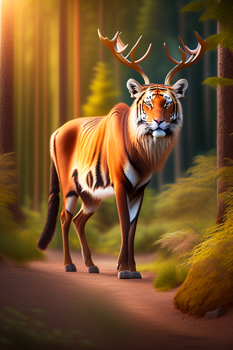Lexica - Photography print of reindeer and tiger , standing together in ...