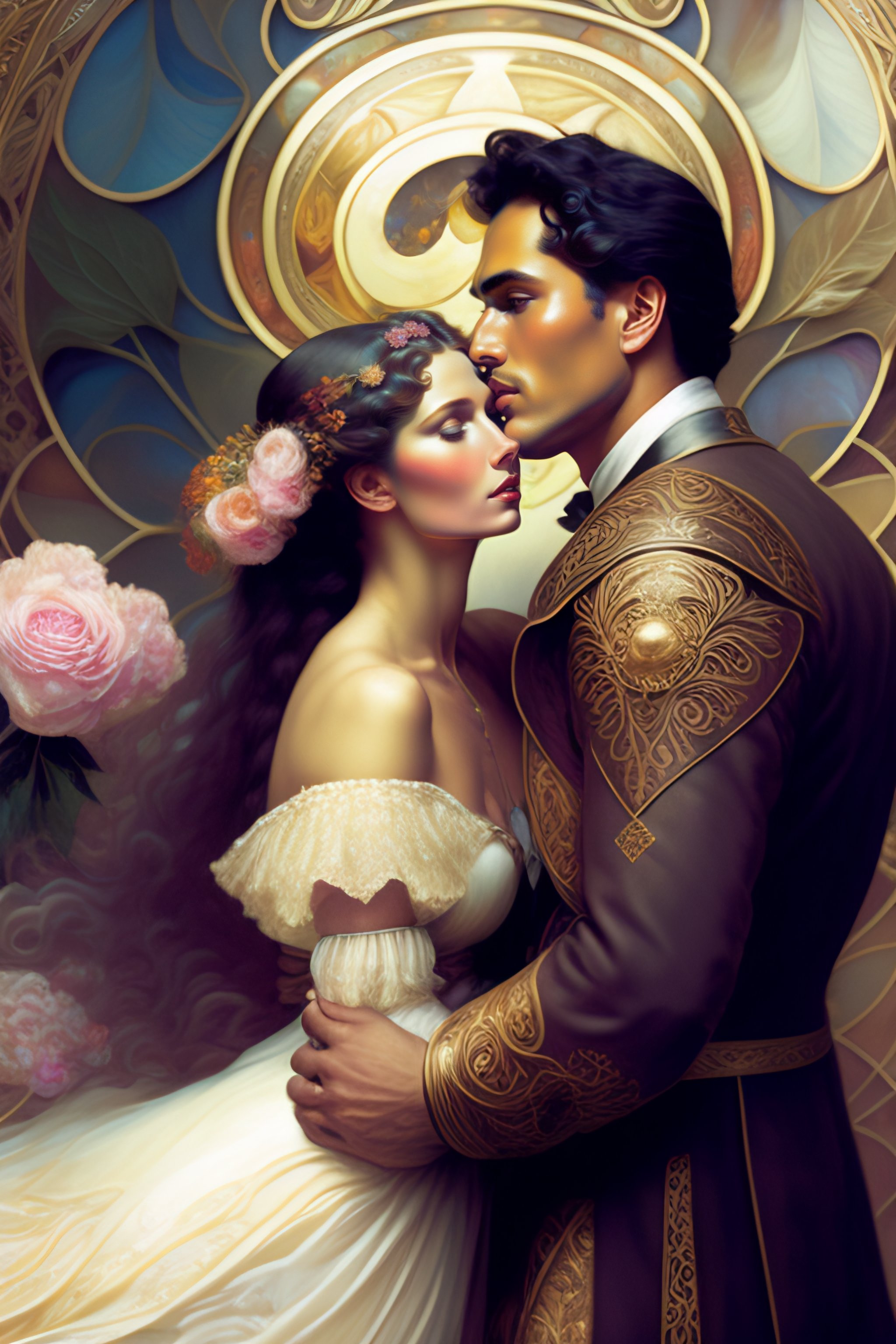 Lexica - Painting of a caucasian girl and ekimo man in love, kissing ...