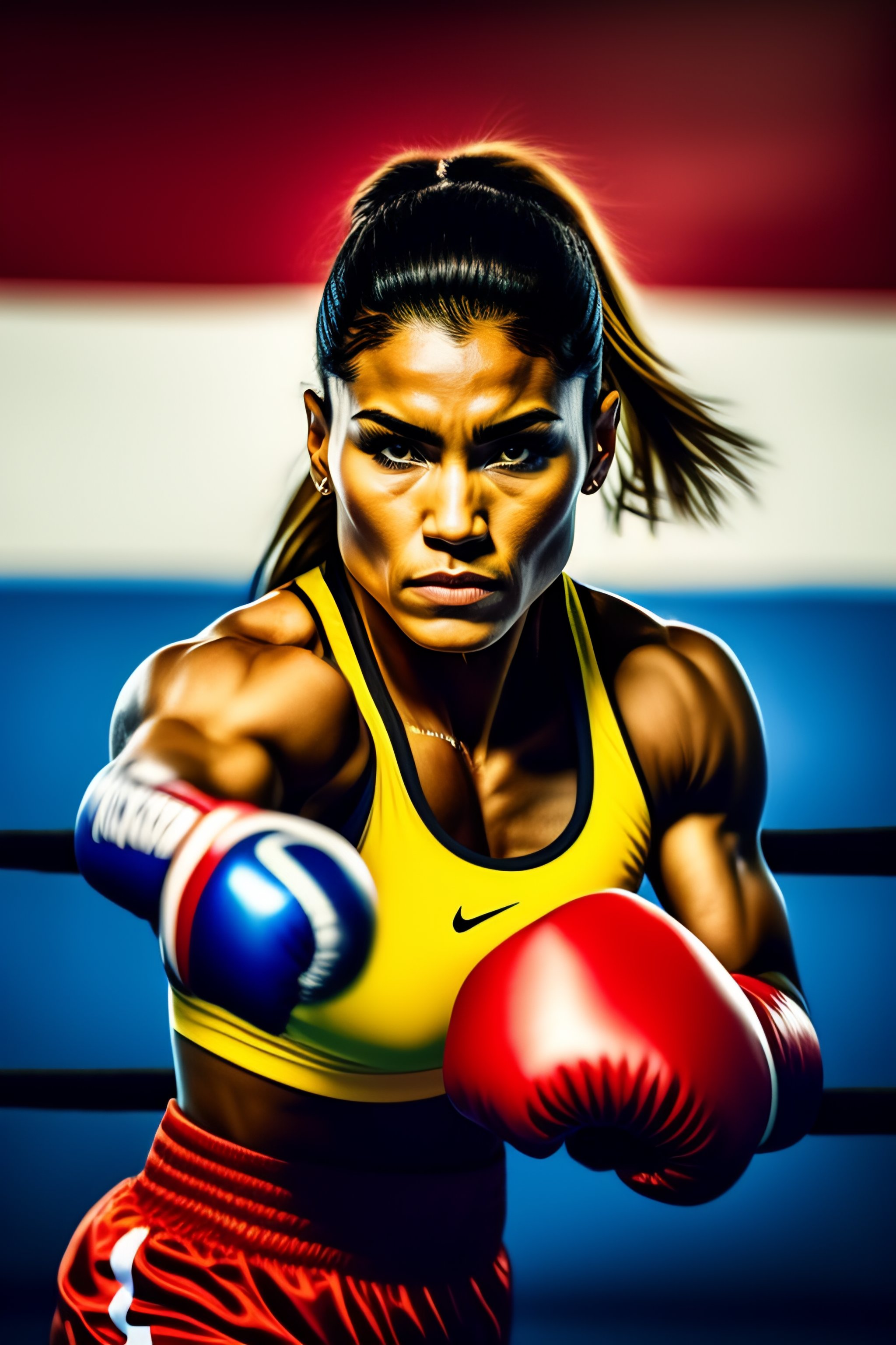 Lexica A Woman Boxing Fighter With Romanian Flag 