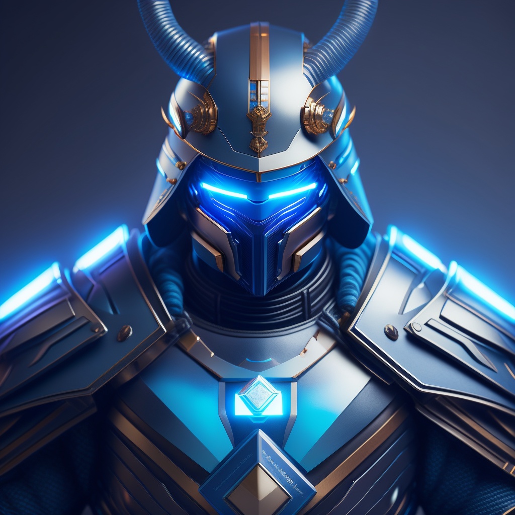 Lexica - Cyborg samurai in minimalist style, blue backlight color