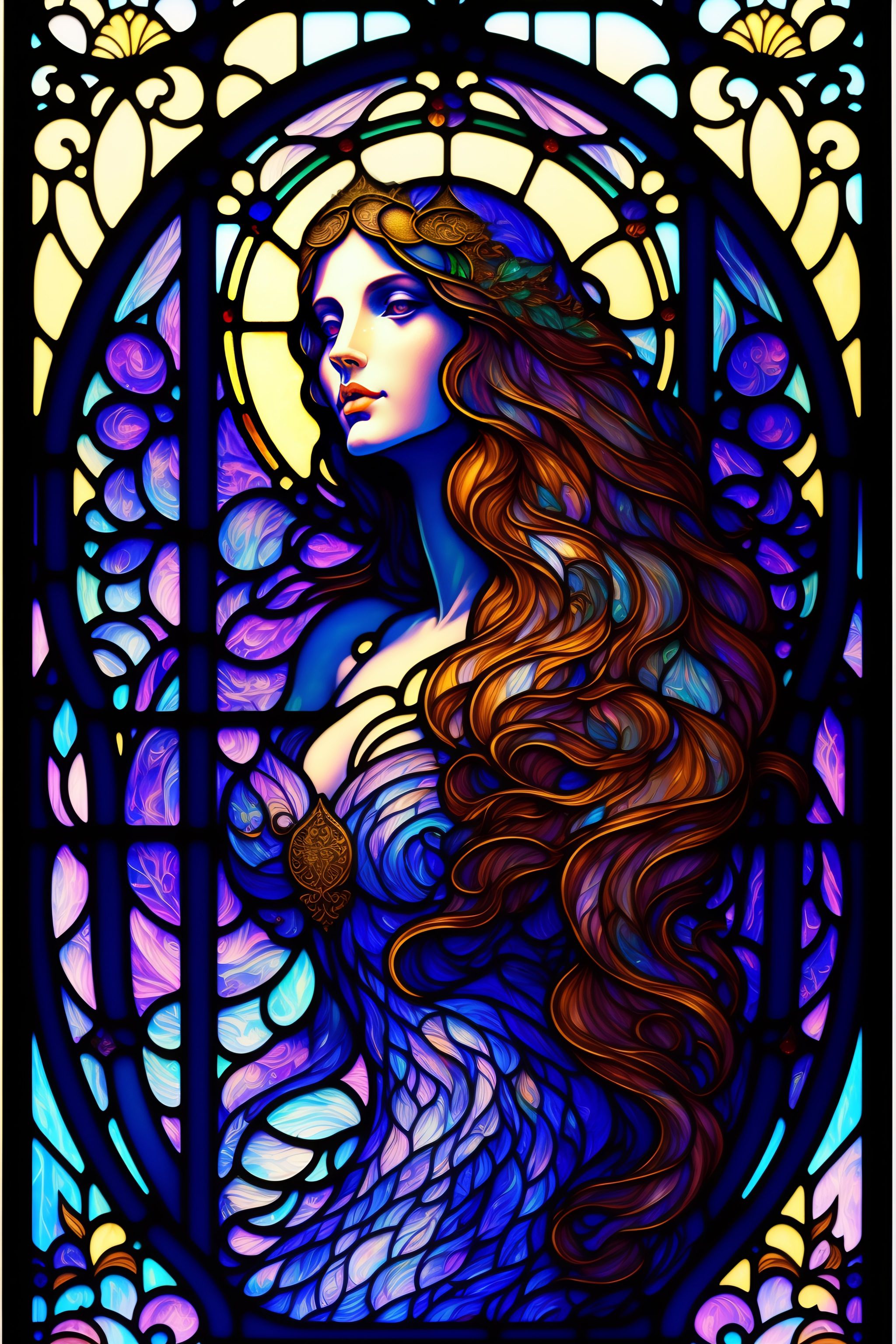 Lexica Nouveau Mermaid Stained Glass Cathedral, Alphonse Mucha, James