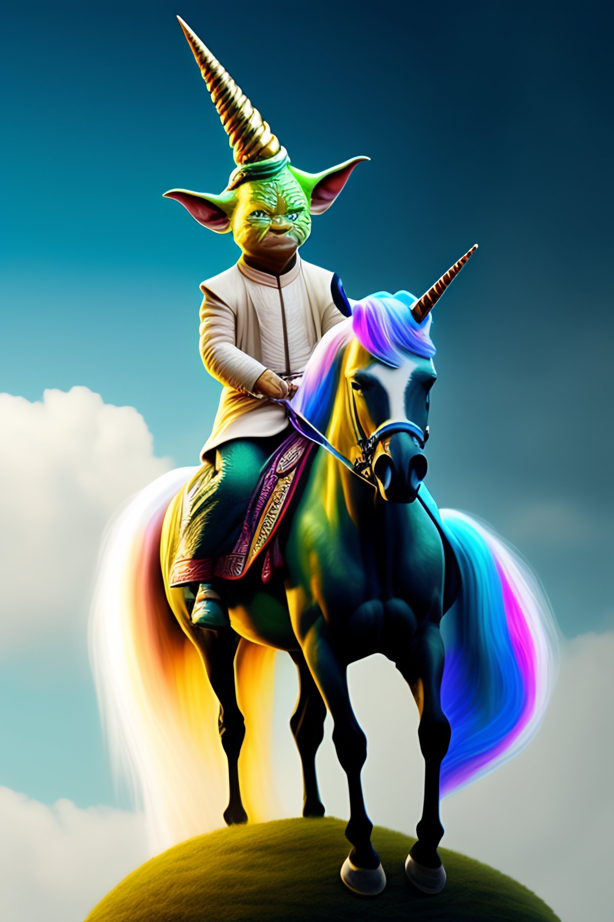 Lexica Yoda riding a unicorn