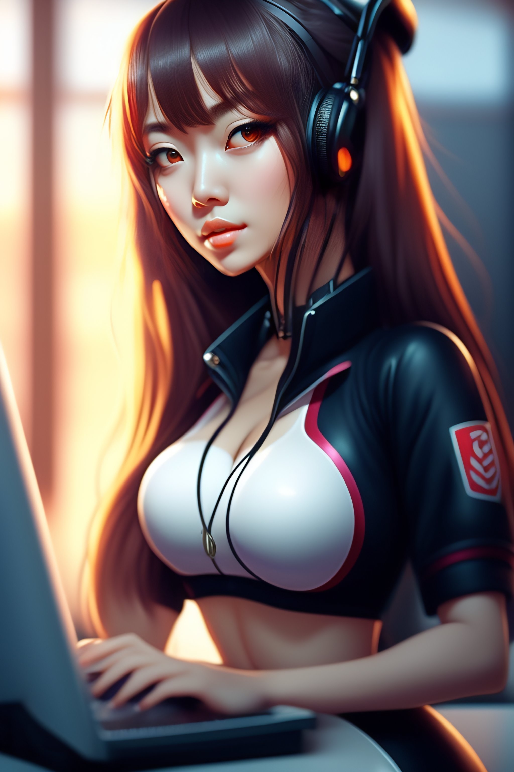 Lexica - Sexy anime girl working on computer