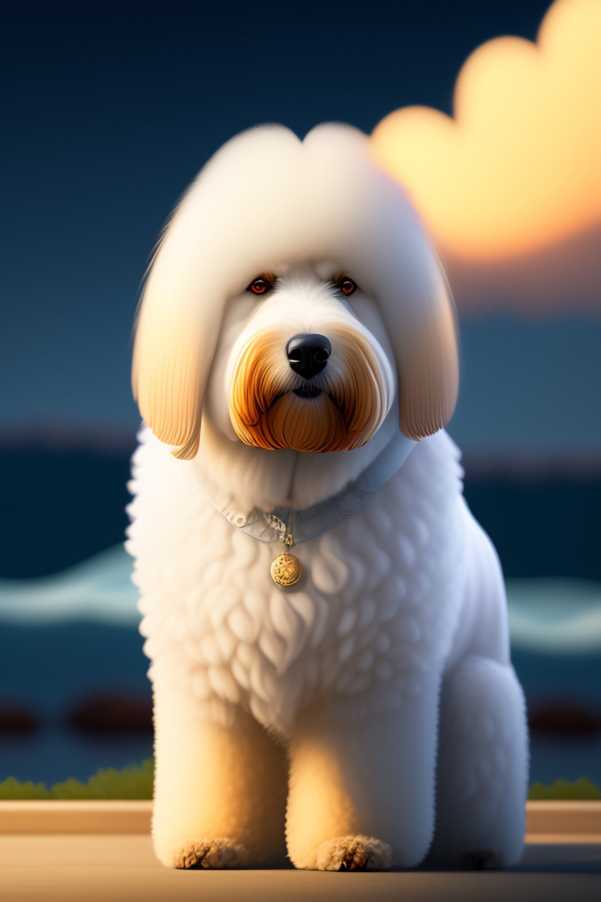 Lexica A cream colored Old English Sheepdog dog, sailing on an