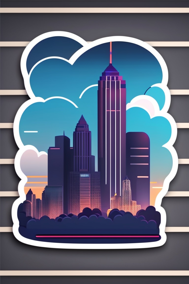 Lexica - Sticker of city skyline with white contour, cartoony comic ...